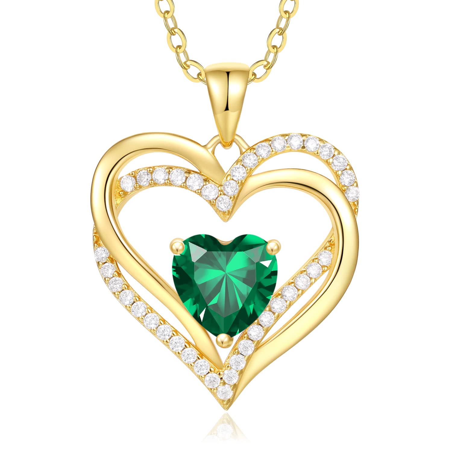 Heart Necklace for Women - Gold Plated 925 Sterling Silver Birthstone Pendant | Mother's Day, Birthday, Anniversary Jewelry Gift for Her | Perfect for Mom, Wife, Girlfriend & Sister | Elegant Everyday Wear & Special Occasions