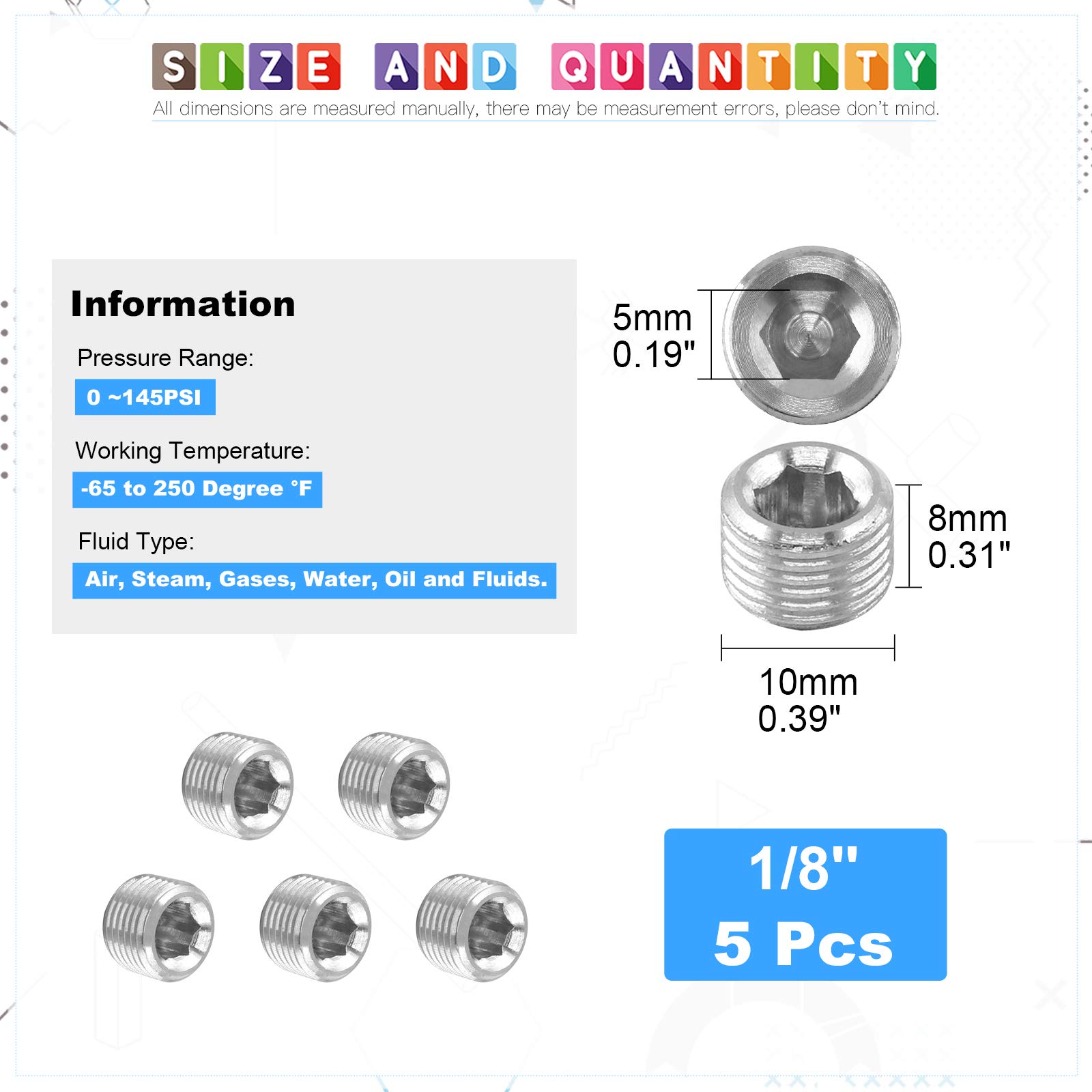 Glarks 16Pcs 304 Stainless Steel 1/8