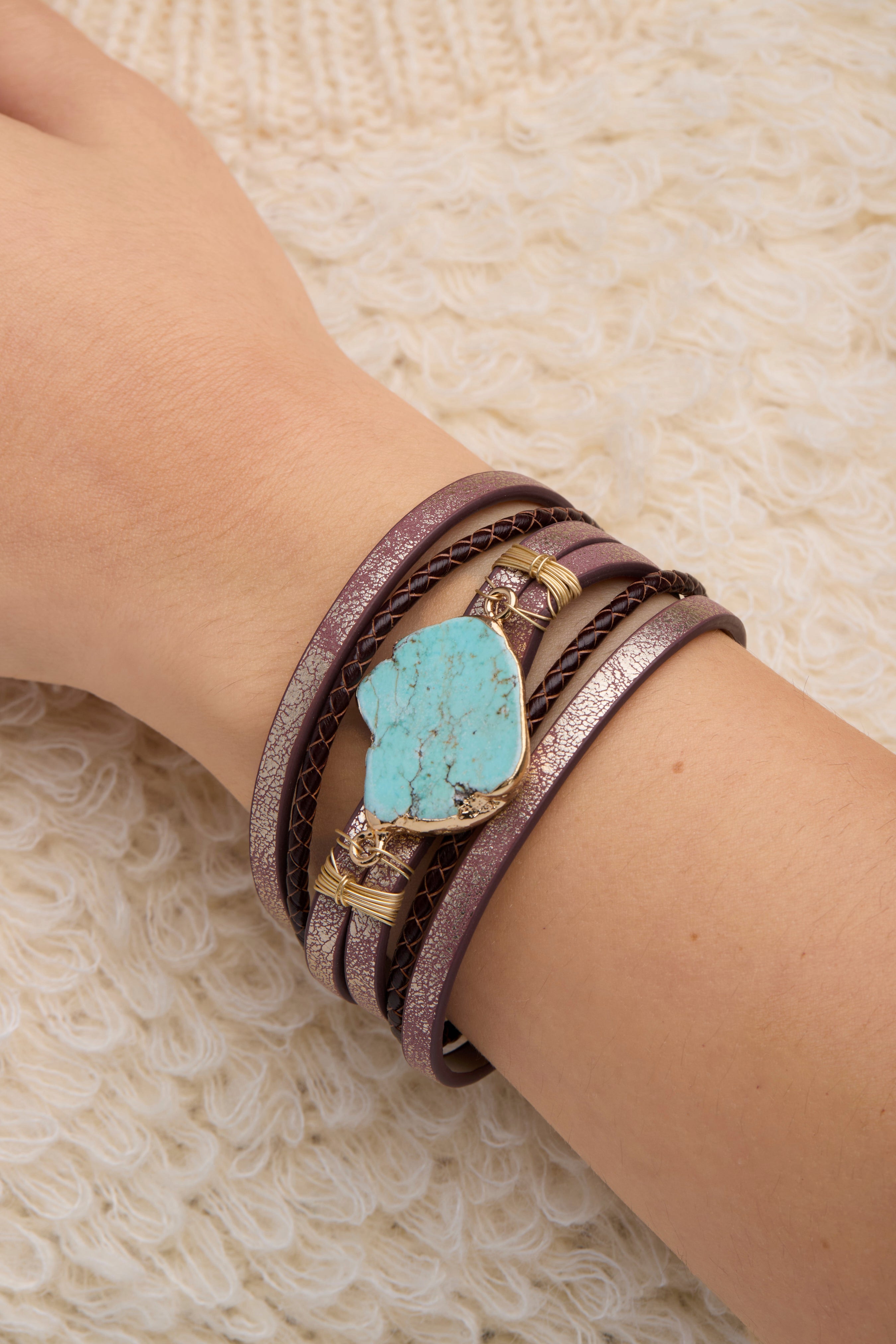 Handmade Turquoise Beaded Bracelet for Women - Boho Chic Brown Braided Leather Wrap - Perfect for Casual Wear, Festivals & Gift Giving