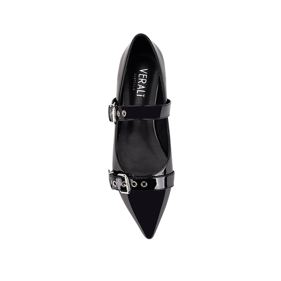 Ianna Buckle Flats - Black Patent Leather Women's Shoes for Work, Office & Casual Wear | Comfortable & Stylish Slip-On Flats
