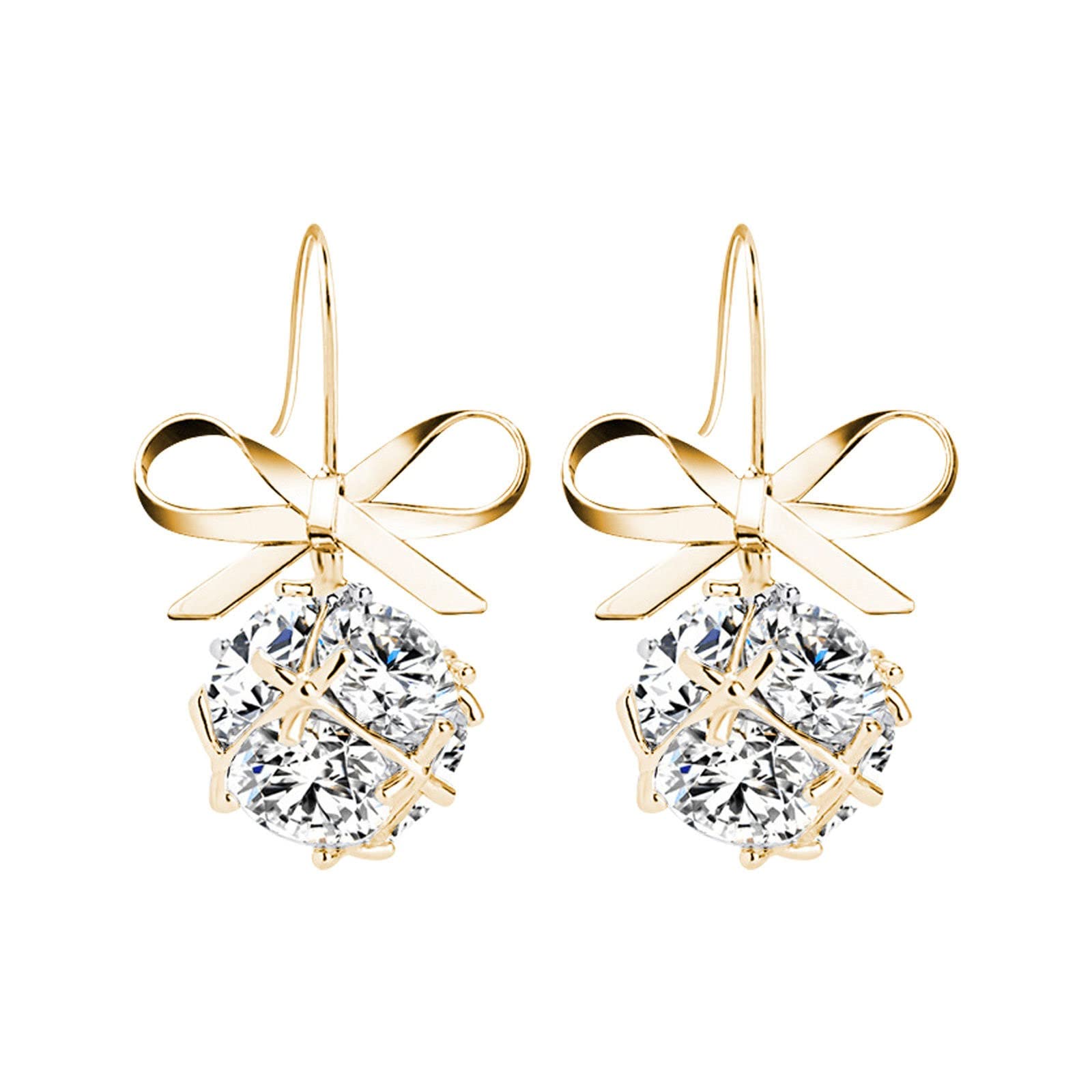 Sparkling Rhinestone Bowknot Drop Earrings for Women - Elegant Dangle Earrings with Zircon Stones - Perfect for Parties, Weddings & Evening Events