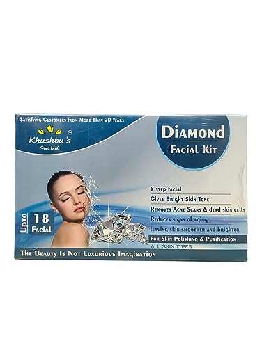 Khusbu's Herbal Diamond Skin Facial Kit - Reduce Acne Scars & Dead Skin Cells | All Skin Types | Professional At-Home Facial Treatment for Glowing Skin