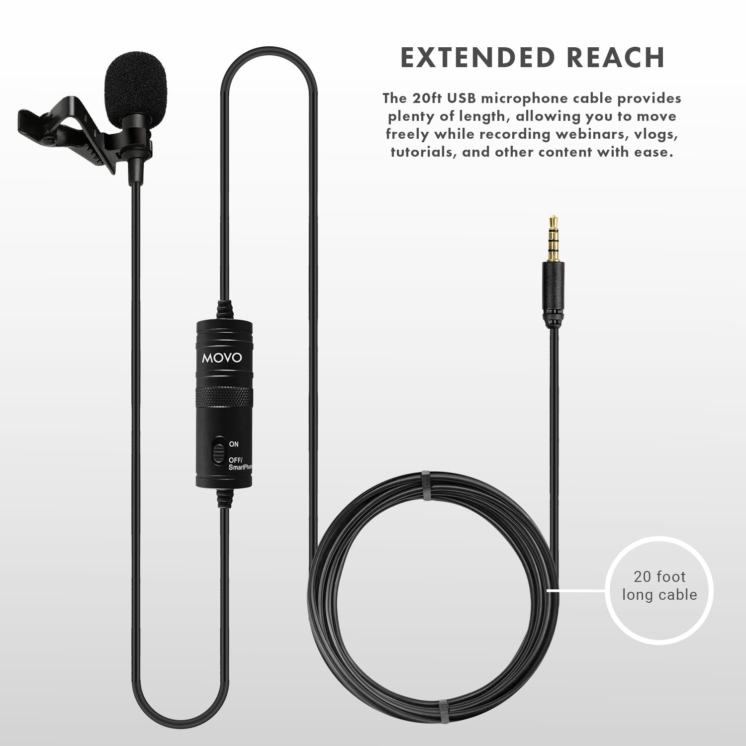 Movo LV1-USB Lavalier Microphone - Clip-On Lapel Mic for iPhone, Android, PC, Mac, Laptop, Camera - 3.5mm & USB Plug - Perfect for Podcasting, YouTube Videos, Live Streaming & Online Meetings