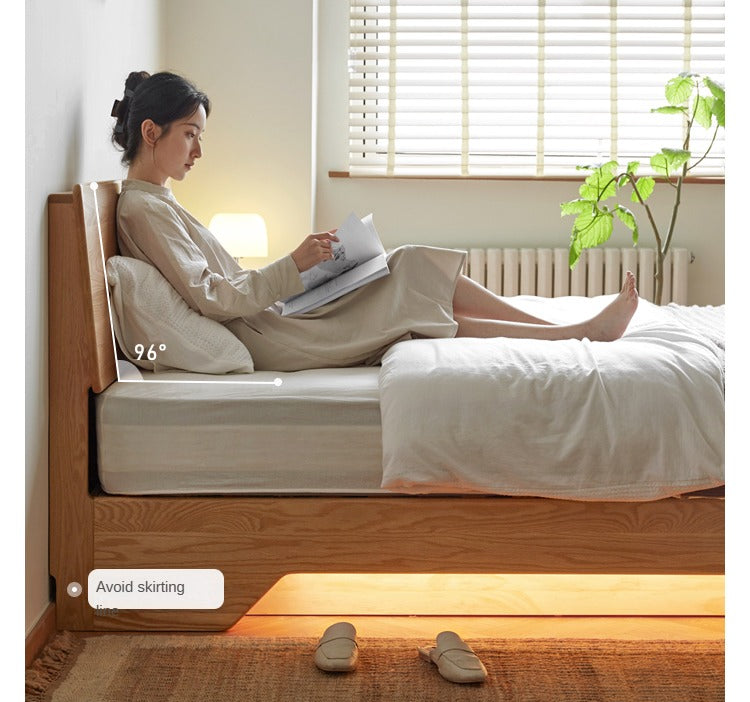 Solid Oak & Black Walnut Wood Floating Platform Bed with LED Lighting - Modern Bedroom Furniture for Contemporary Home Decor