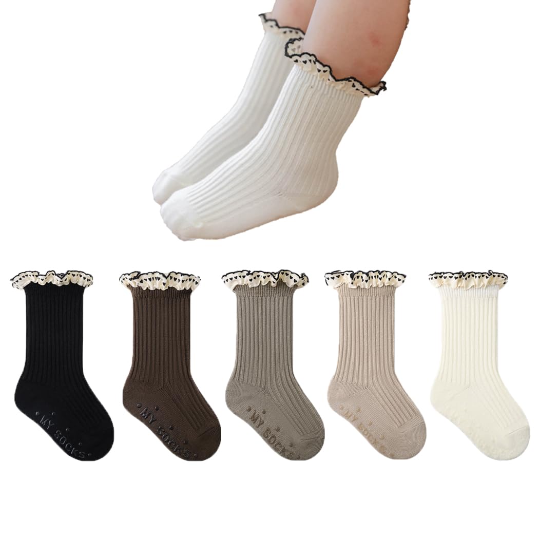 Ashmyova Baby Girls Vintage Ankle Lace Socks - 6 Pack Toddler Ruffled Dress Socks for Casual Outfits & Special Occasions