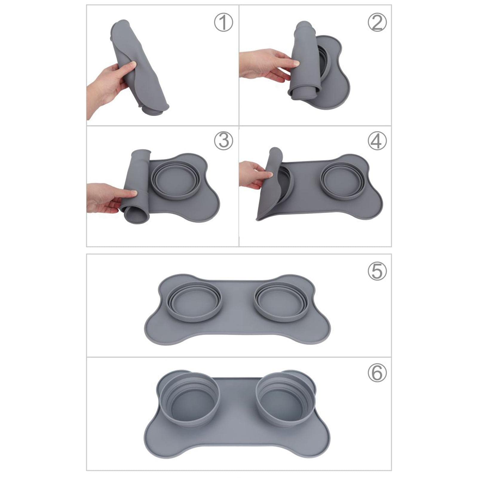 UJEAVETTE® Collapsible Travel Dog Bowl - Portable Silicone Pet Food & Water Feeder with Non-Slip Mat - Lightweight for Hiking, Camping & Outdoor Adventures (Gray)