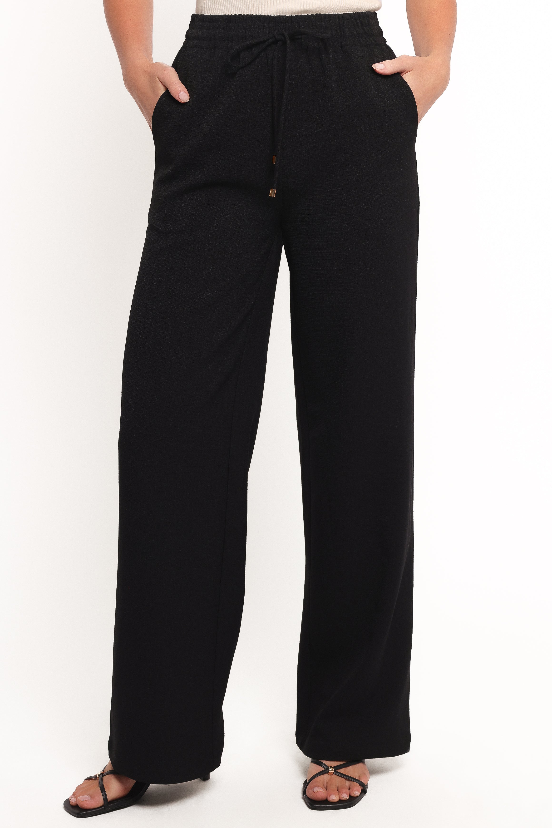 **Cinch Wide Leg Crepe Pants for Women - Black High-Waisted Flowy Trousers | Comfortable Office Wear & Casual Outfits**