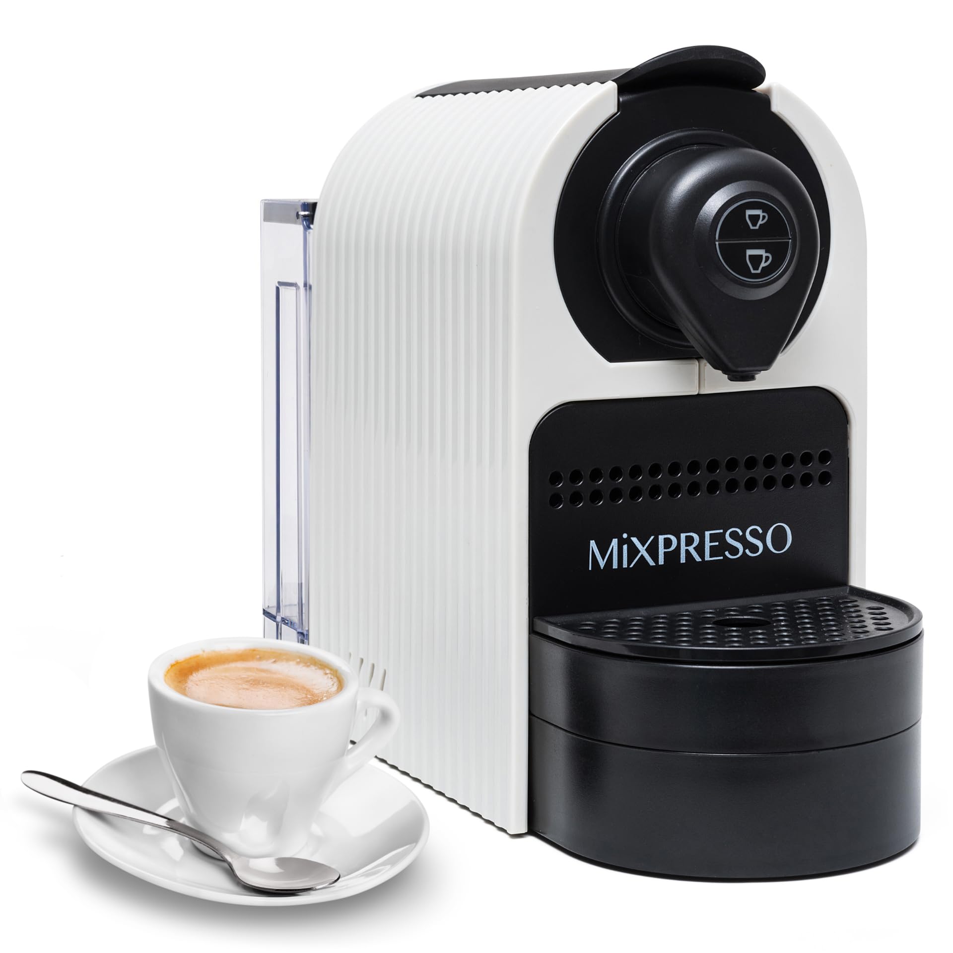 Mixpresso Espresso Machine for Nespresso Compatible Capsules - 19 Bar Italian Coffee Maker with Programmable Single Serve & 1400W Pump (27oz, White) - Perfect for Home, Office or Small Cafe Use
