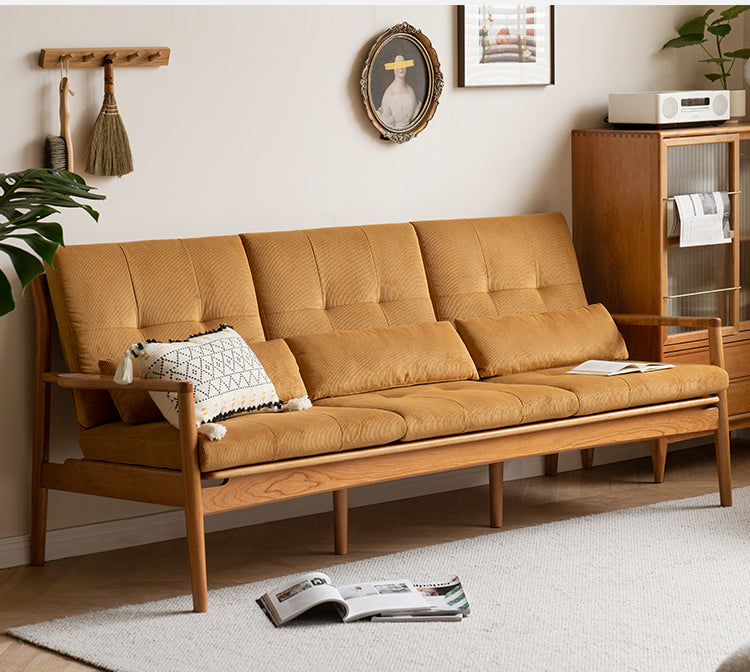 Vintage Oak Solid Wood Rattan Sofa - Convertible 2-in-1 Couch & Daybed for Living Room, Bedroom or Patio