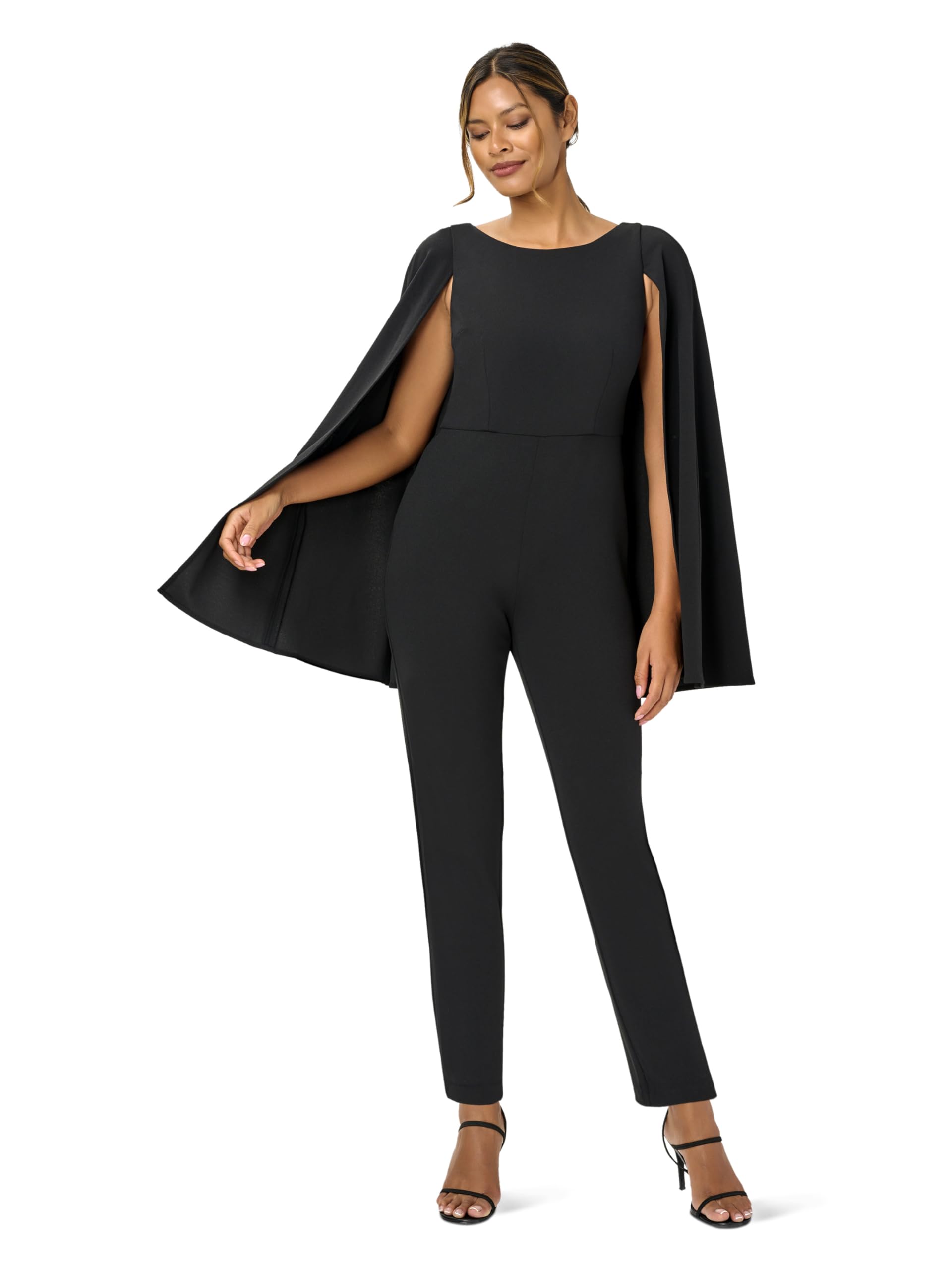 Adrianna Papell Women's Knit Crepe Cape Jumpsuit - Elegant One-Piece Outfit for Evening Parties, Weddings & Special Occasions