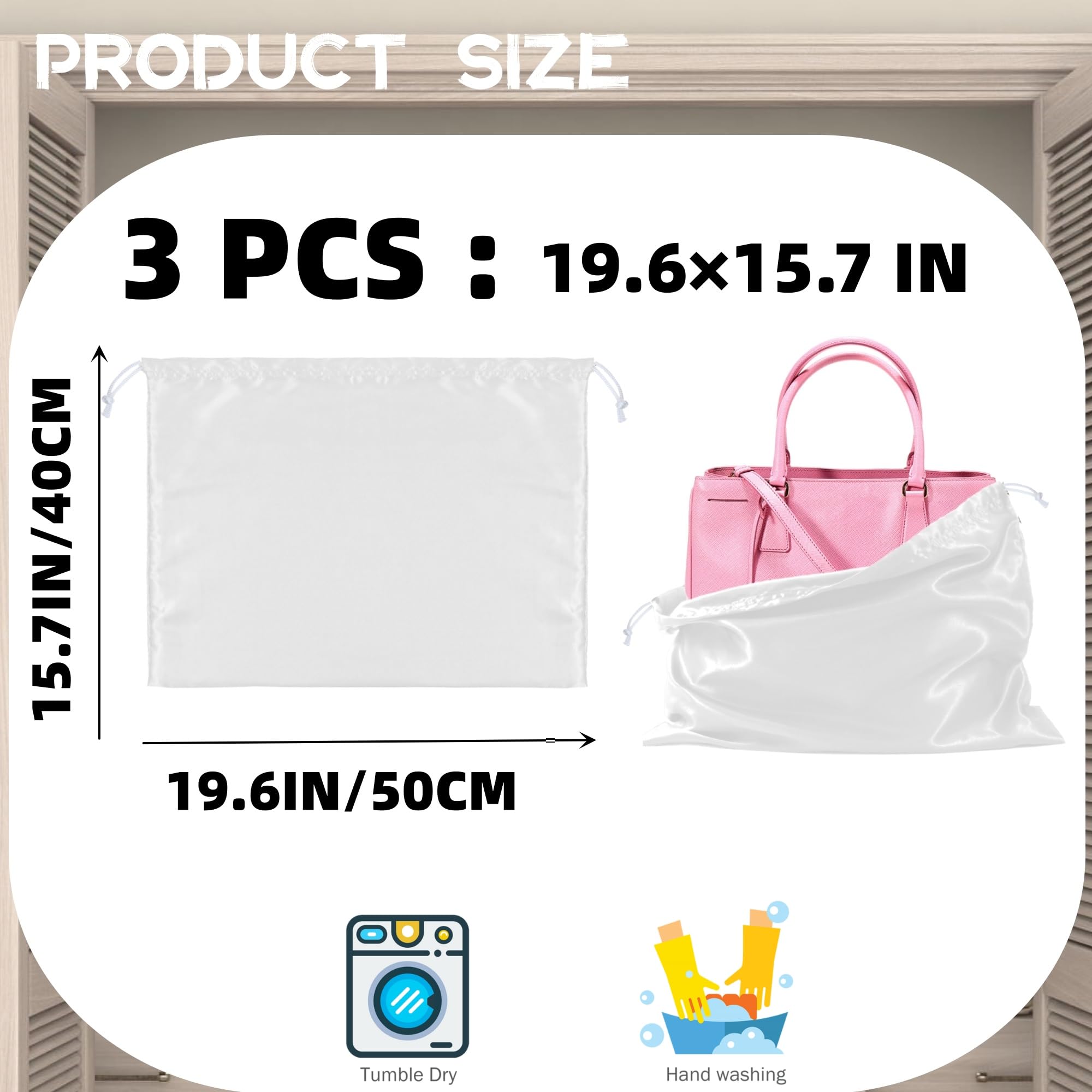 3 Pack Silk Dust Bags for Handbags & Purses - Premium Drawstring Storage Covers for Shoes, Boots & Accessories - Perfect for Travel, Closet Organization & Luxury Item Protection