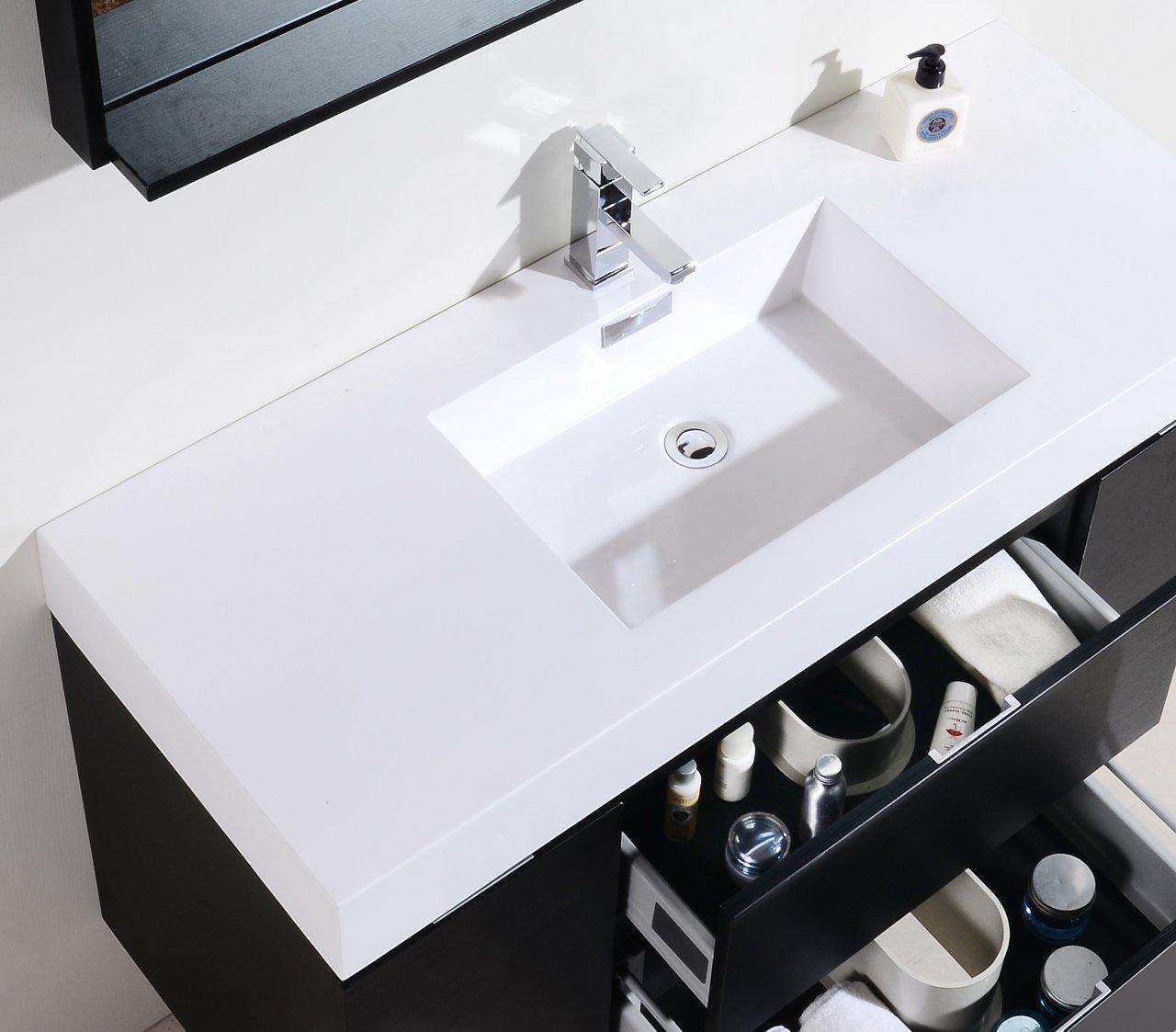 48 Inch Modern Wall Mount Bathroom Vanity in Black - Space Saving Design for Small Bathrooms & Powder Rooms
