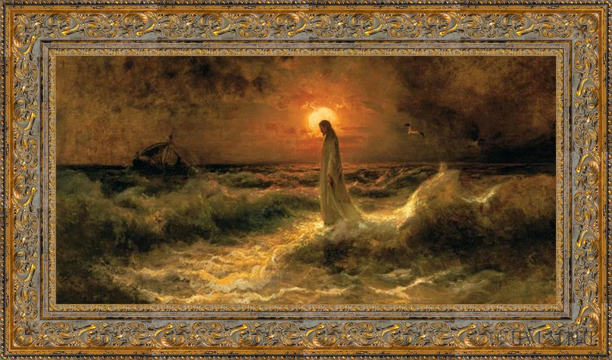 Christ Walking On The Water - Religious Wall Art Decor for Home, Church & Office - Inspirational Christian Painting for Faith-Based Interiors
