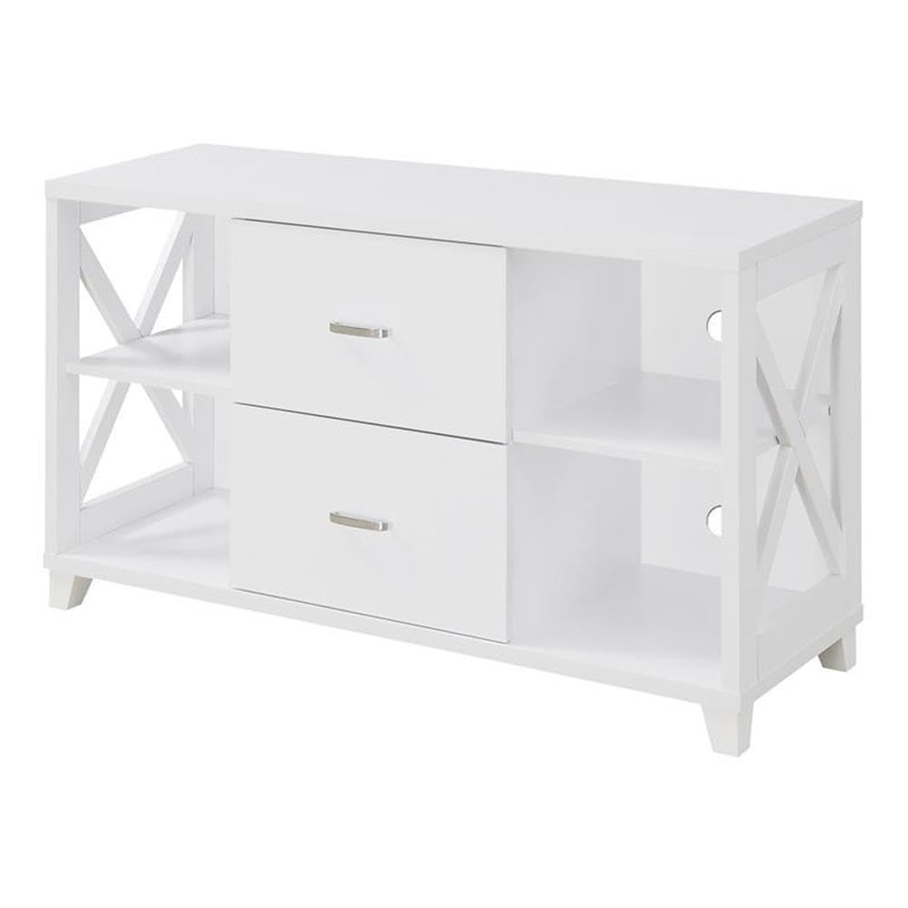 Pemberly Row 47 Inch TV Stand Entertainment Center with 2 Drawers - White Modern TV Console for Living Room, Bedroom & Home Theater Setup