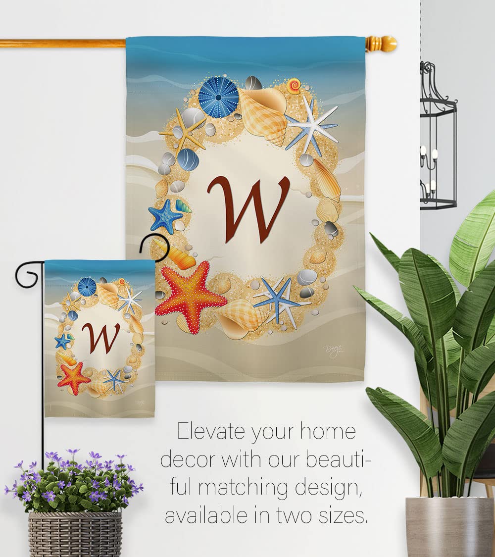 Summer W Coastal Beach House Flag Set 28x40 with Flagpole - Perfect for Outdoor Decor