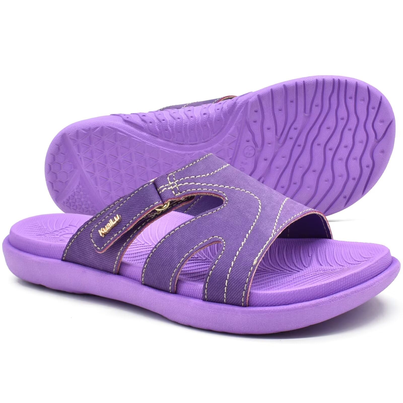 KuaiLu Women's Orthotic Slides - Lightweight Athletic Yoga Sandals with Thick Cushion & Arch Support for Plantar Fasciitis - Perfect for Yoga, Gym, and Home Comfort