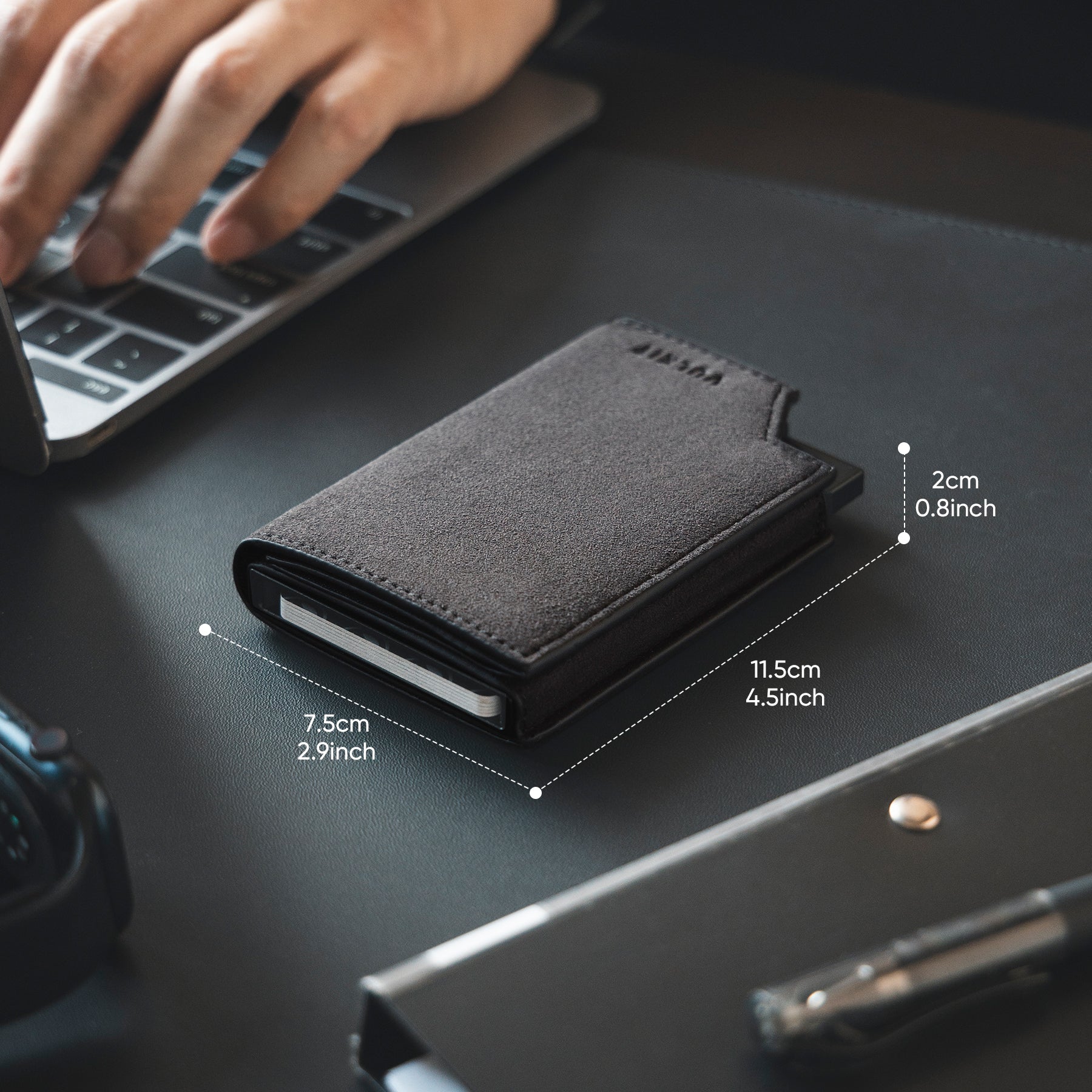 VC402A Premium Alcantara Leather Card Holder with RFID Protection - Slim Wallet with Magnetic Closure & Banknote Compartment | Perfect for Travel, Business & Everyday Use