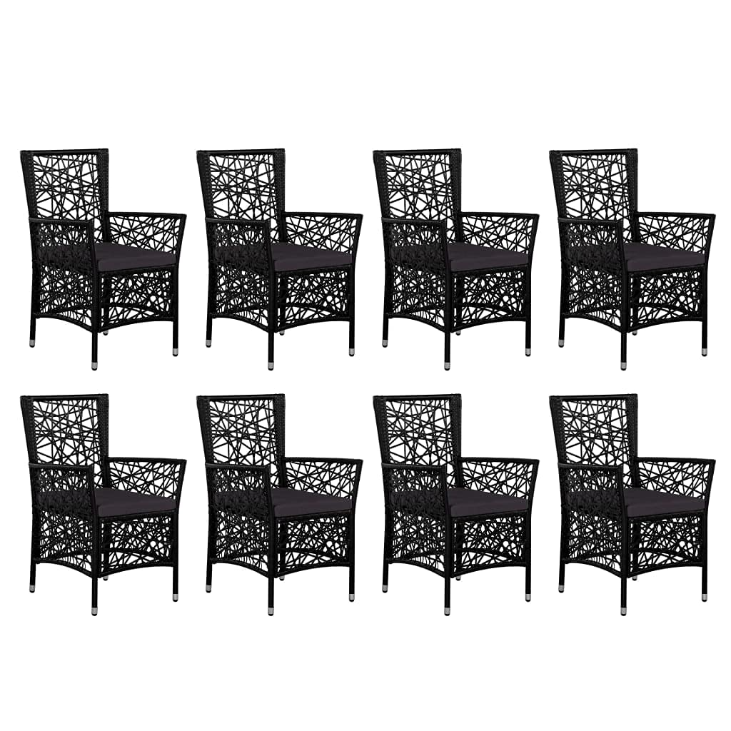 9-Piece Black Poly Rattan Outdoor Dining Set with Coffee Table & Cushioned Sectional Sofa - Patio Furniture Conversation Set for Garden, Backyard, and Poolside Relaxation