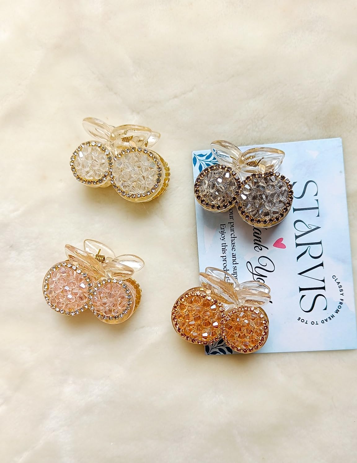Starvis 2-Piece Round Hair Claw Clips for Women - Korean Style Bling Pearl Crystal Rhinestone Hair Accessories for Girls & Women - Perfect for Mini Ponytails, Butterfly Hairstyles, and Everyday Use
