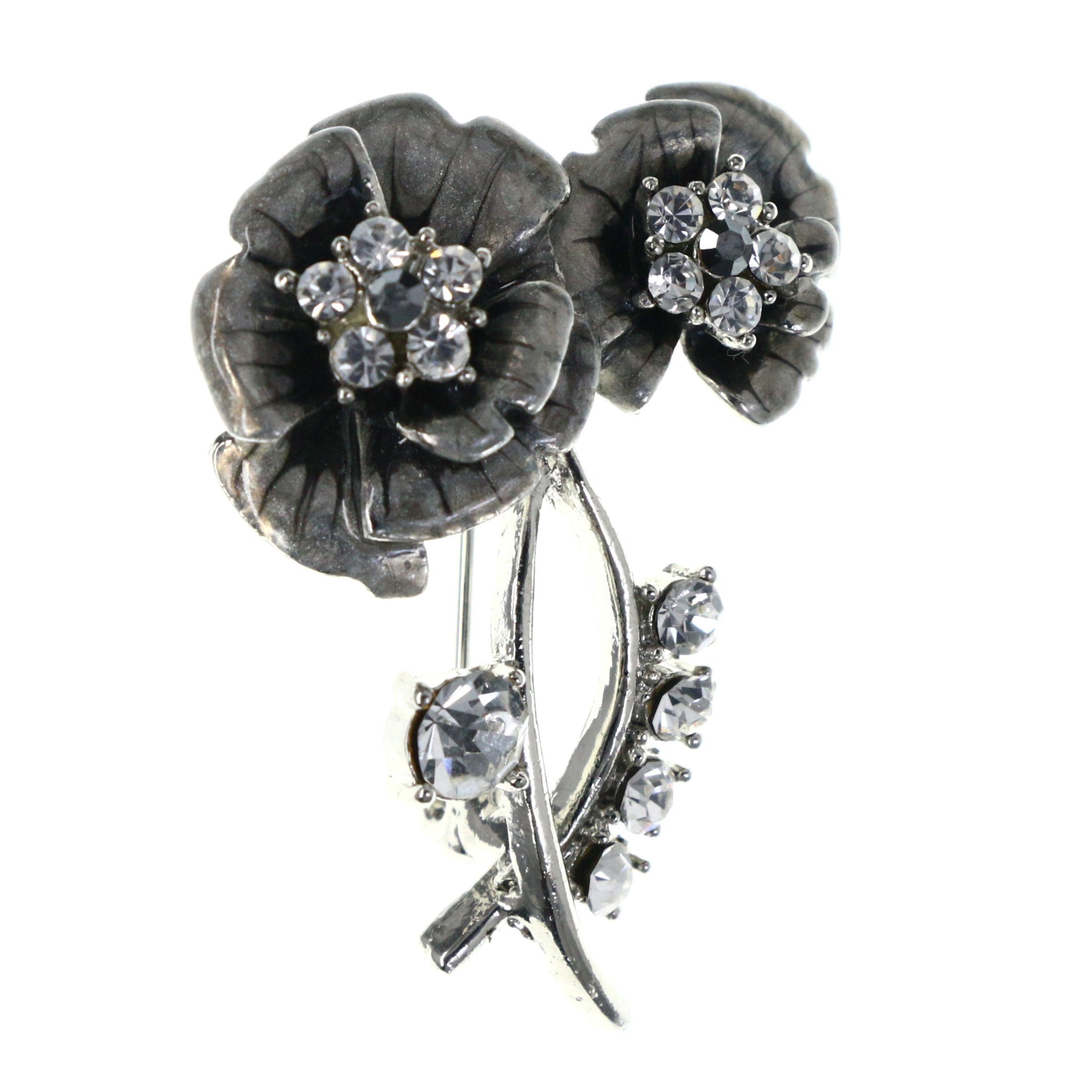 Mi Amore Rose Brooch Pin with Crystal Accents - Silver Tone Vintage Floral Brooch for Women (LQP1296) | Perfect for Weddings, Parties, Blazers & Coat Elegant Accessories