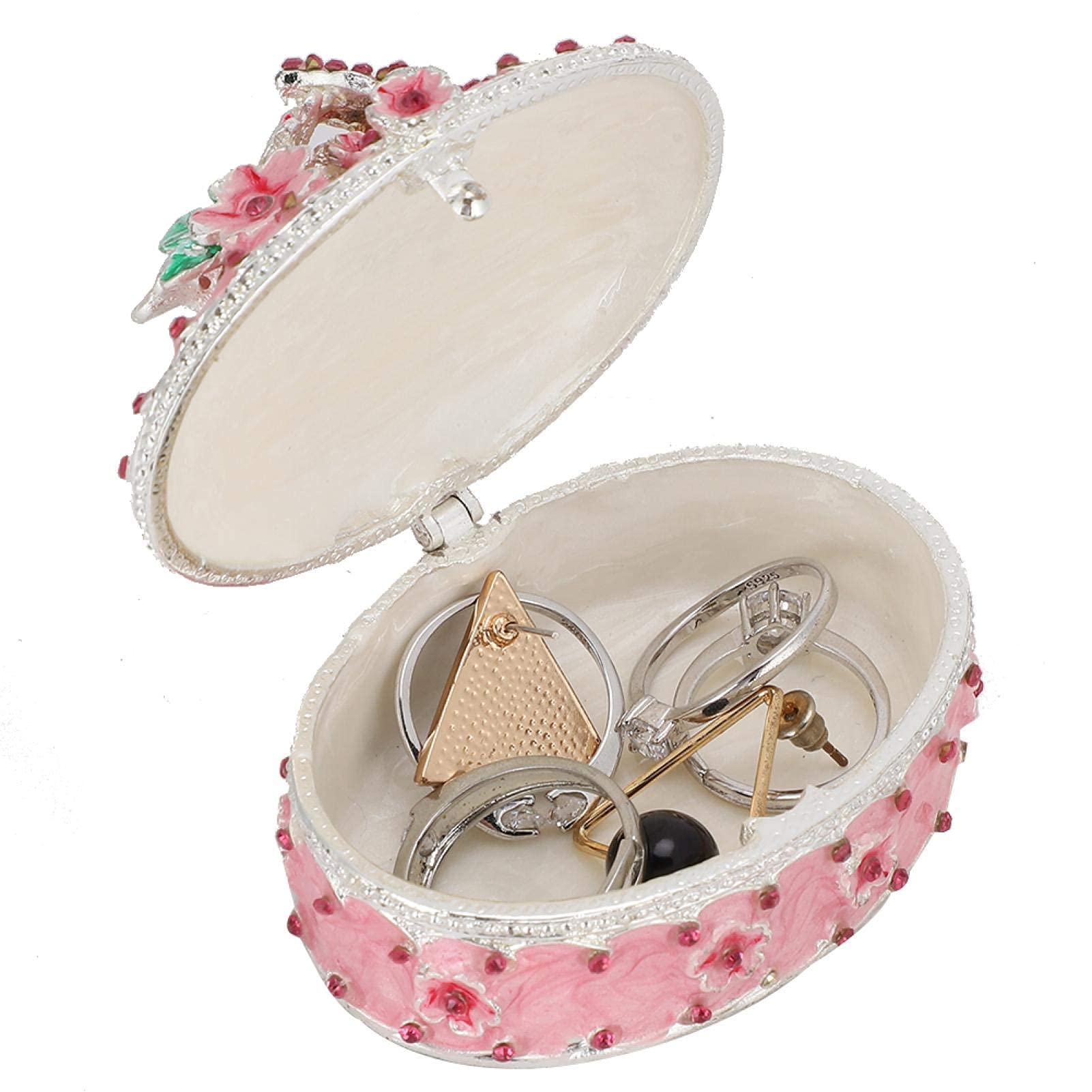 Cherry Blossom Jewelry Box - Crystal Decorative Trinket Box for Earrings, Rings & Small Accessories - Elegant Pink Gift for Women, Valentine's Day, Mother's Day & Special Occasions - Perfect for Dresser, Vanity & Home Décor