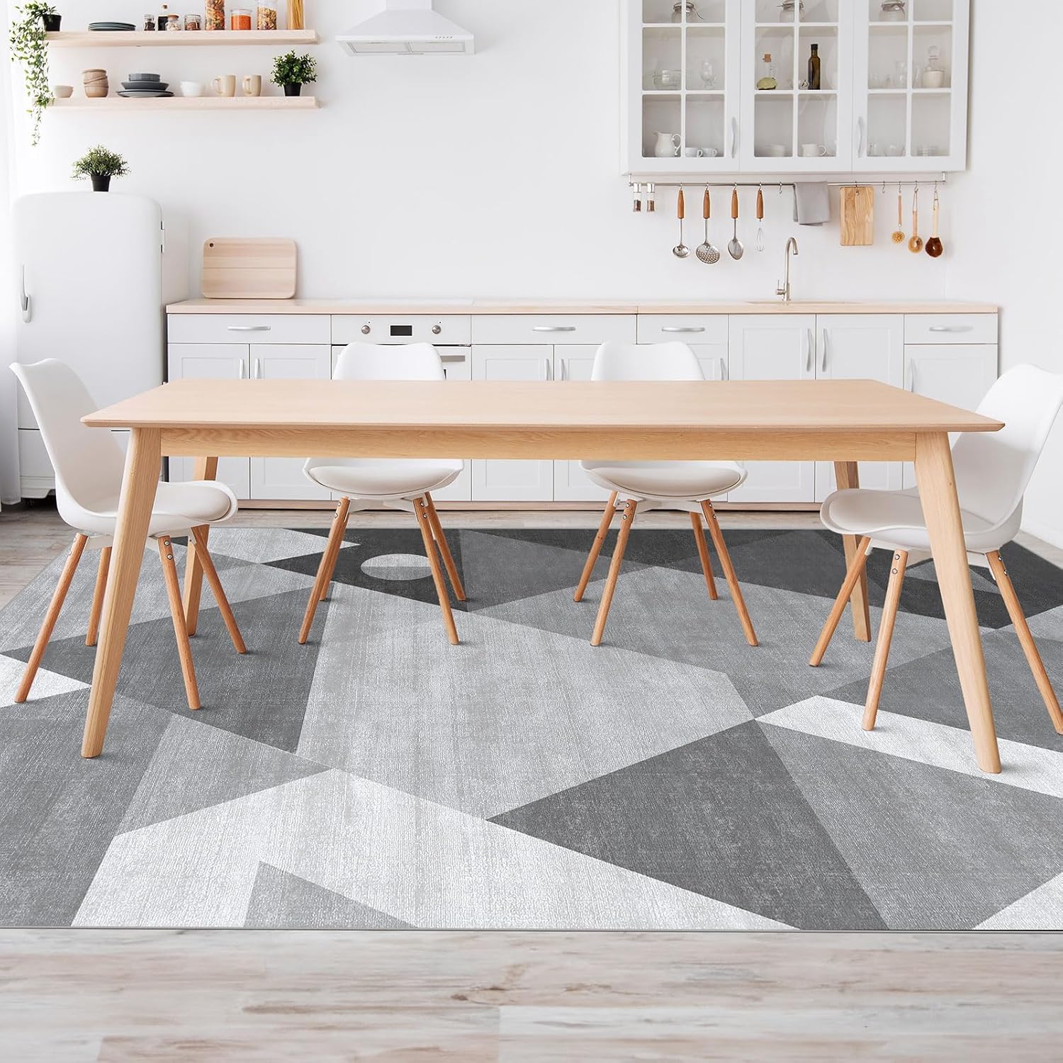 HOMFINE Washable Modern Geometric Area Rug 6x9 Feet - Soft Non-Slip Non-Shedding Machine Washable Rug for Living Room, Bedroom, Office - Grey Home Decor for Cozy Spaces