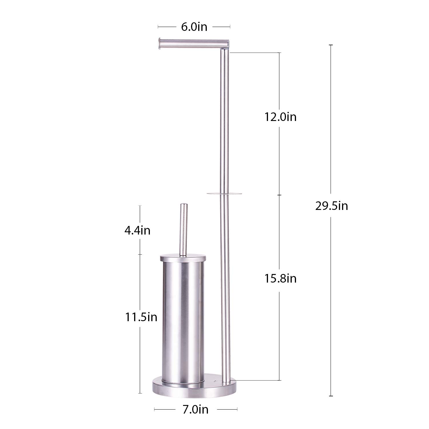 Nuovoo Freestanding Toilet Paper Holder Stand with Toilet Brush Holder - Chrome Bathroom Tissue Storage Organizer & Dispenser - Perfect for Small Bathrooms, Powder Rooms, and RVs