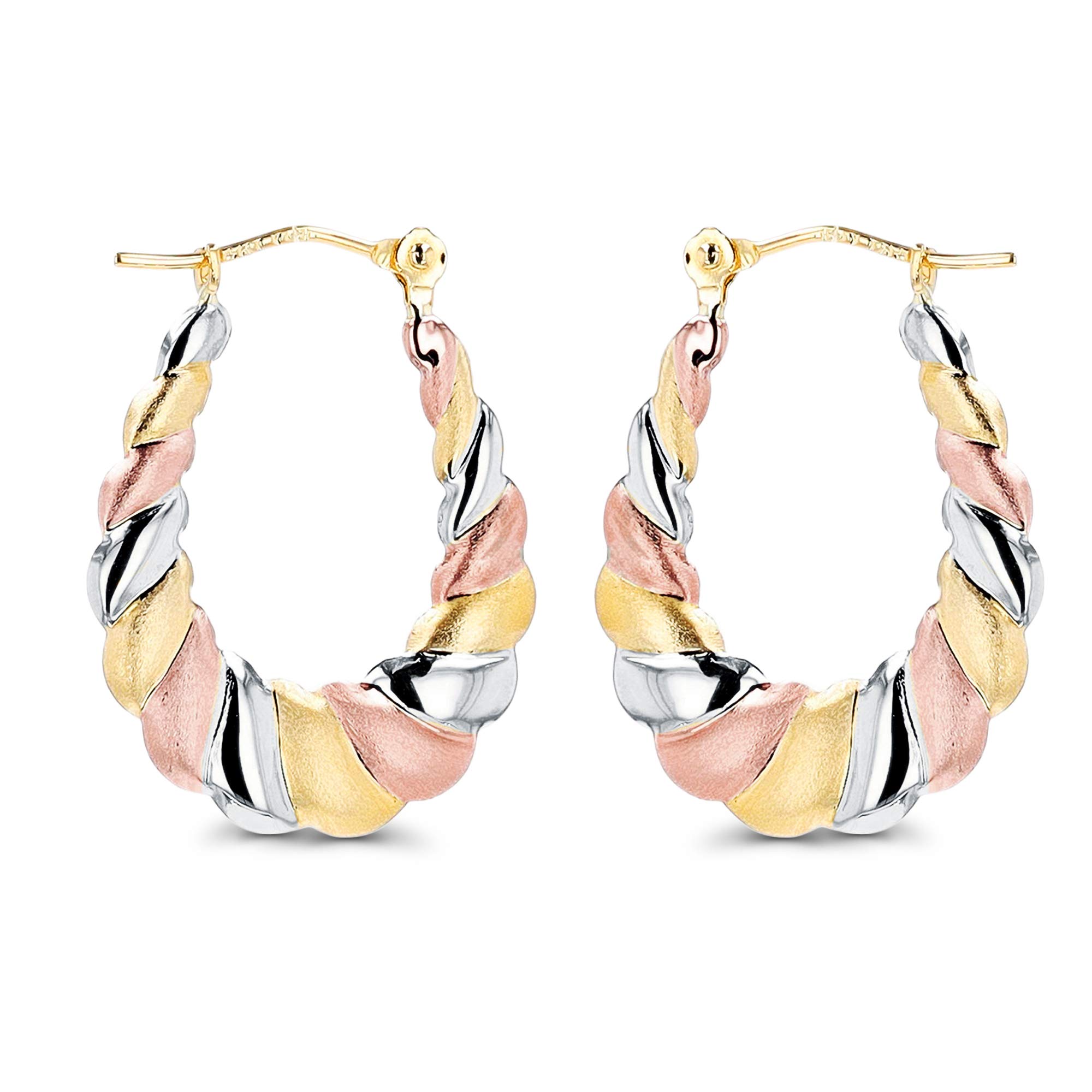 14K Solid Gold Twisted Shrimp Hoop Earrings for Women | Hypoallergenic Sensitive Ears | 2x21mm Polished & Textured Hoops | Elegant Everyday & Party Jewelry Gift