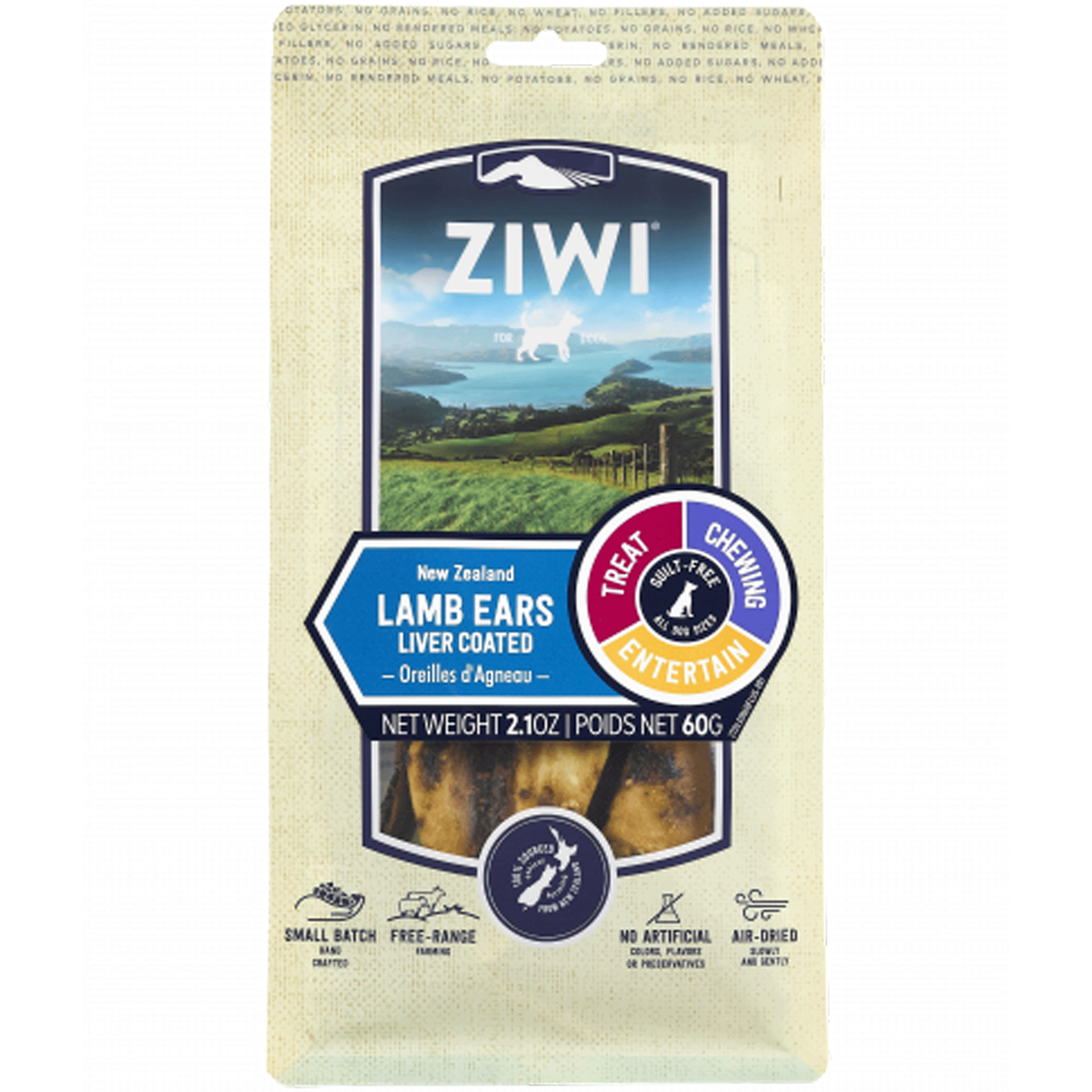 Ziwi Premium Air-Dried Lamb Ears Dog Treats - Natural Chews for Dental Health & Training - Perfect for Small, Medium & Large Dogs - High-Protein Snack for Indoor & Outdoor Use