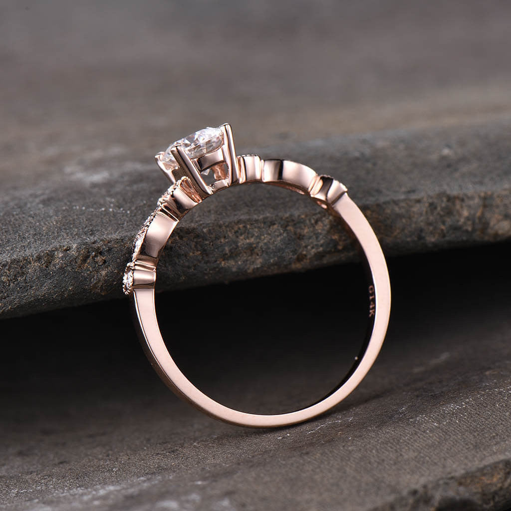 5mm Round Moissanite Marquise Diamond Engagement Ring - 14k/18k Rose Gold Wedding Band for Women - Classic 4 Prong Setting, Perfect for Proposals, Anniversaries & Bridal Jewelry