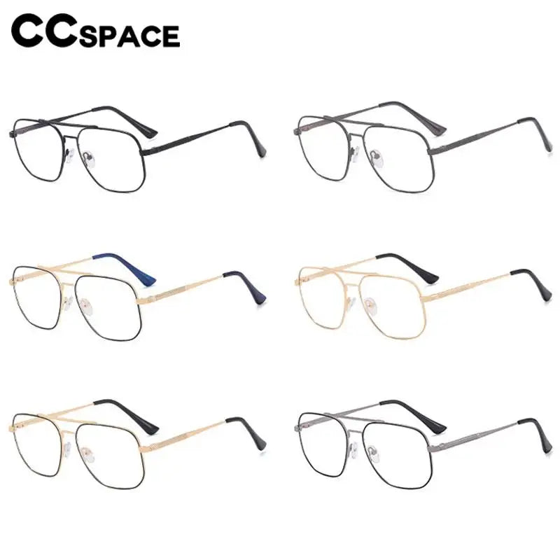 CCspace Unisex Full Rim Large Square Double Bridge Alloy Eyeglasses 57238 - Stylish Lightweight Frame for Men & Women - Perfect for Reading, Work, and Everyday Wear