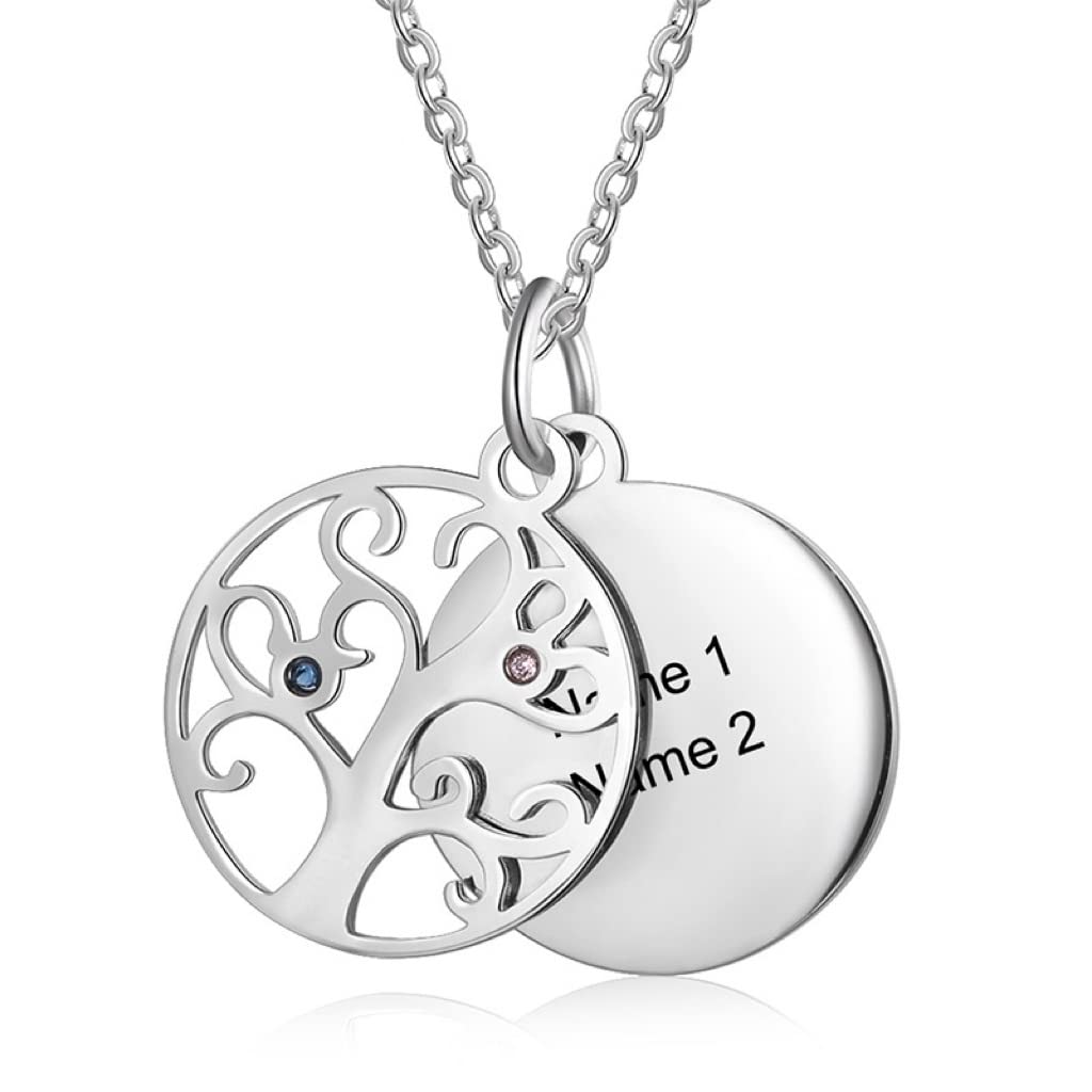 Personalized Custom Name Necklace with CZ Birthstone - 925 Sterling Silver Jewelry for Women - Birthday Gift for Her - Family Tree of Life Necklace with 2 Names - Dainty Jewelry for Mom, Wife, Daughter - Perfect for Anniversaries, Mother's Day & Special Occasions
