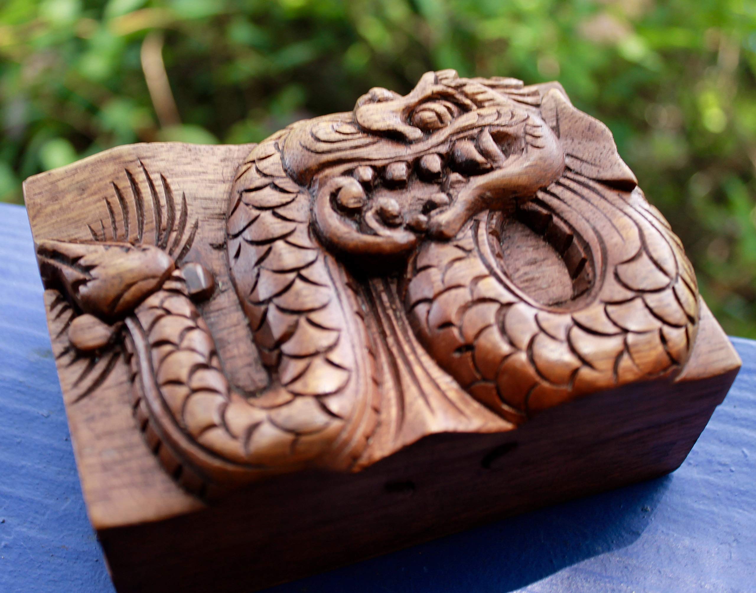 Hand Carved Wooden Dragon Jewelry Box with Secret Compartment - OMA Dragon Box for Rings, Necklaces & Keepsakes - Perfect for Home Decor, Gift Giving & Fantasy Collections