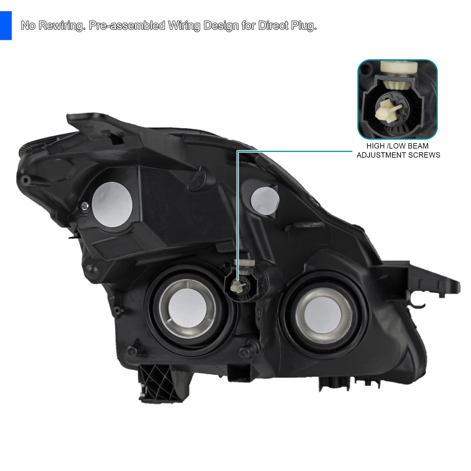 Spec-D Tuning Black Headlights for 2007-2009 Nissan Altima 4-Door Sedan - Left & Right Pair Headlight Assembly - Upgrade Your Ride with Stylish Lighting (Perfect for Night Driving & Car Customization)