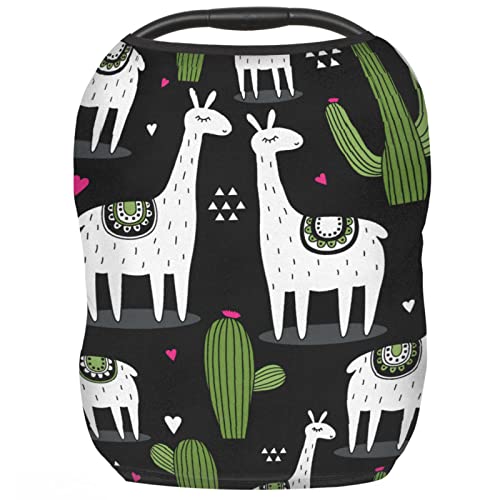 Breathable Baby Car Seat Cover & Nursing Scarf - Stretchy Llama & Cactus Design for Girls & Boys | Perfect for Strollers, Breastfeeding, and Infant Car Seat Protection