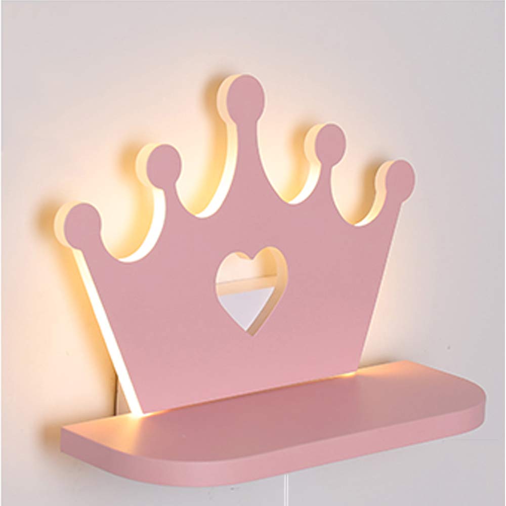 ANYE 12W Warm White LED Wall Sconce with Acrylic Shade - 5.9ft UL Plug-in Cord, Pink Imperial Crown Design for Kids Room, Nursery, Bedroom & Home Decor Lighting (Model BD1334)