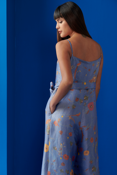 Mastani Silk Brocade Jumpsuit in Cobalt Blue - Elegant Women's One-Piece Outfit for Parties, Weddings & Special Occasions