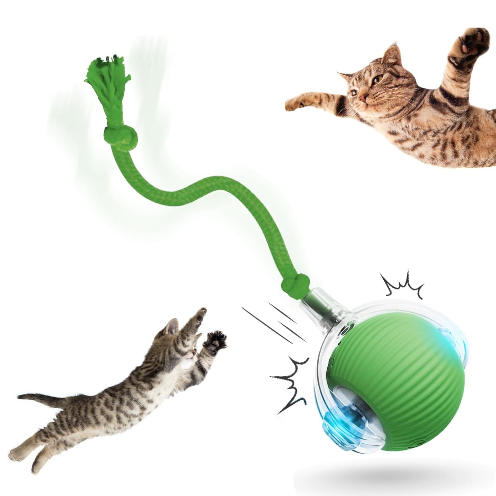 2025 New Interactive Rolling Cat Ball - 360° Smart Rotating Electric Toy for Cats & Kittens - Automatic Moving Ball for Play & Exercise (Green) - Perfect for Indoor Play & Pet Entertainment