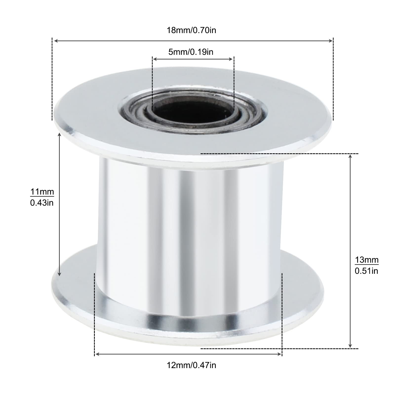 GT2 Timing Belt Idler Pulley 20 Toothless 5mm Bore 10mm Width - Compatible with 3D Printers, CNC Machines & Robotics - Smooth Belt Tensioning for Precise Motion Control