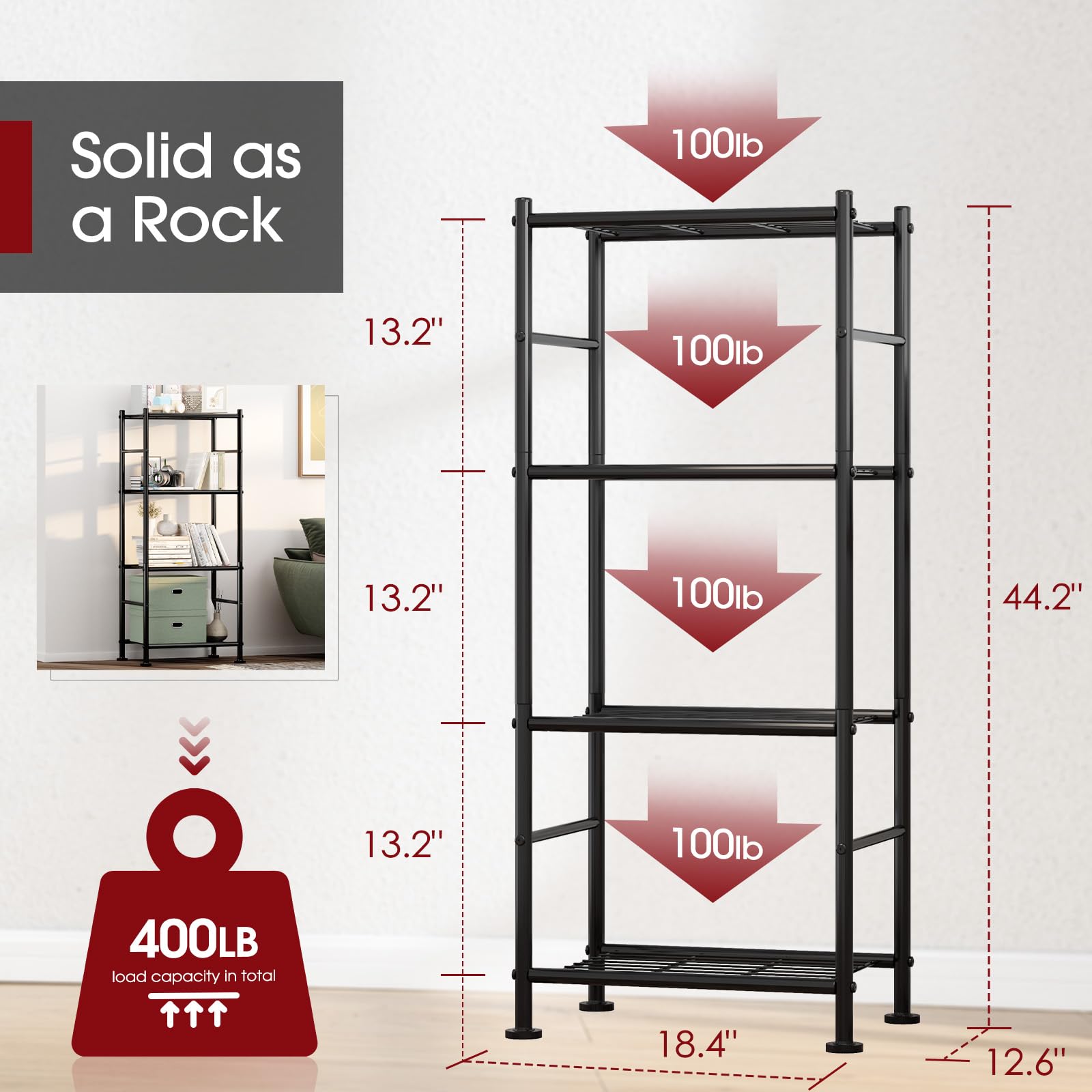 4-Tier Heavy Duty Metal Storage Shelves - 18.4