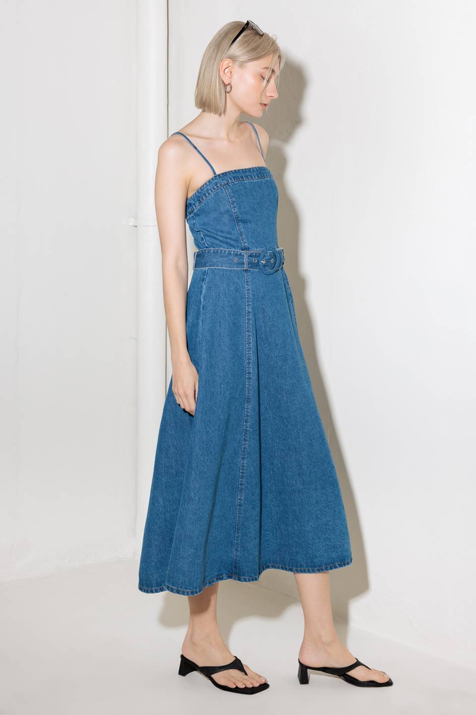 Dawson Washed Denim Midi Dress for Women - Vintage Blue Denim Dress with Pockets, Casual Boho Style for Everyday Wear, Date Night & Summer Outfits
