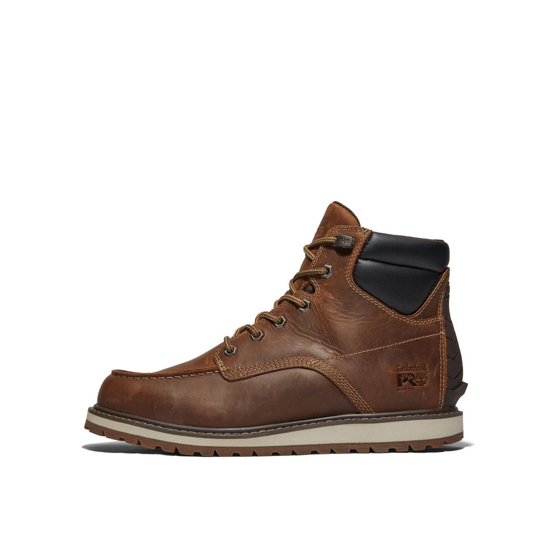 6 Inch Soft Toe Wedge Work Boots for Men - Comfortable Brown Leather Safety Shoes for Construction, Landscaping & Outdoor Work