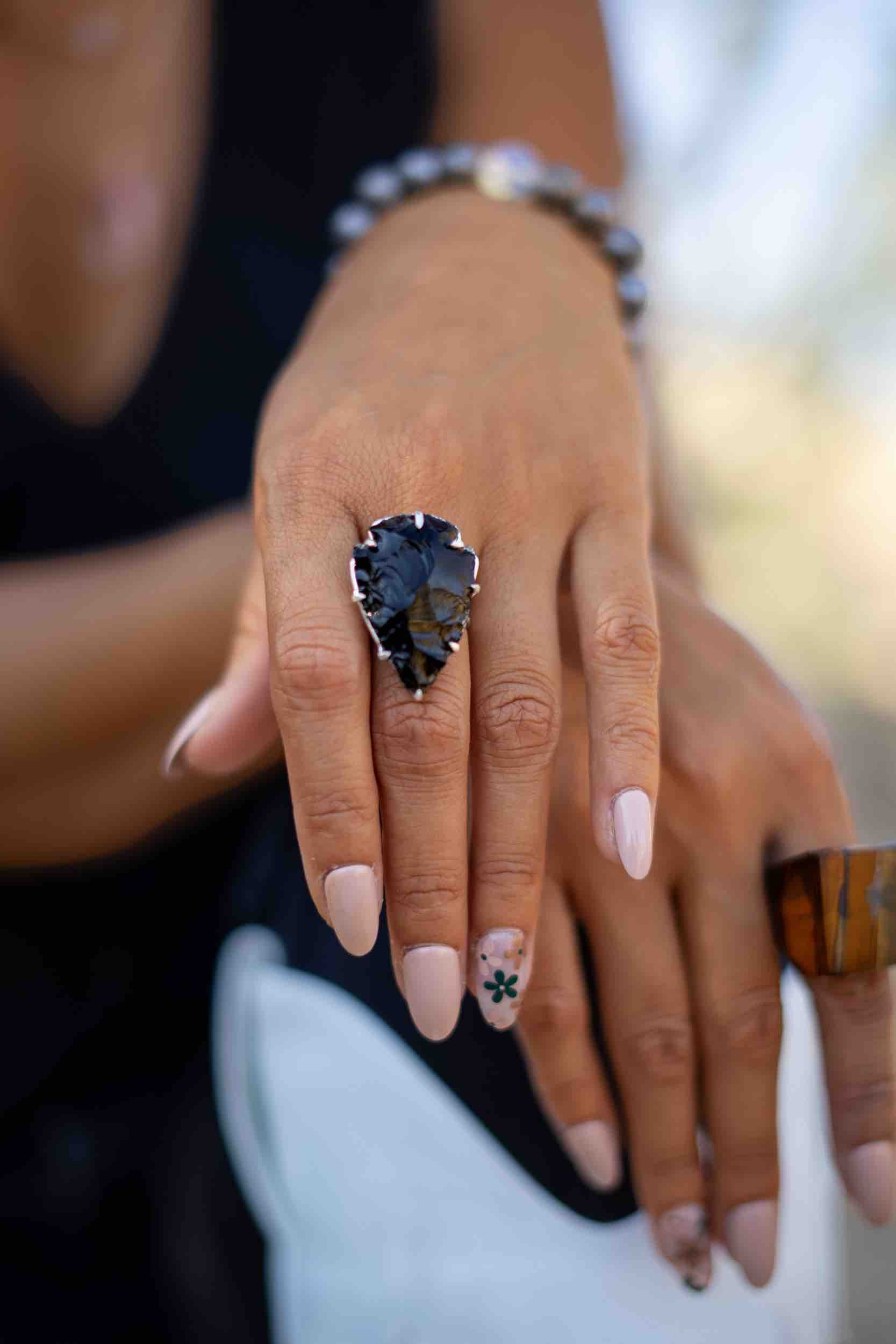 Energy Transformer Obsidian Silver Ring for Men & Women - Spiritual Healing Jewelry for Meditation, Chakra Balancing & Positive Energy