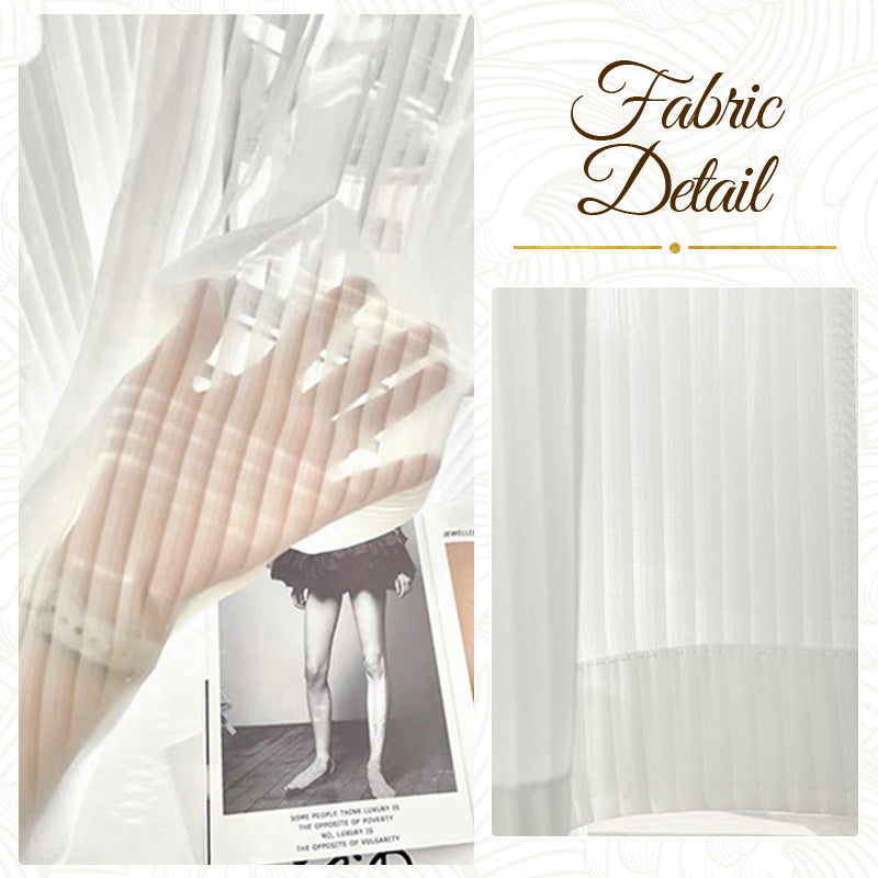 Lyla White Gauze Striped Texture Light Filtering Custom Curtains - Sheer Window Drapes for Living Room, Bedroom & Nursery - Soft Sunlight & Privacy