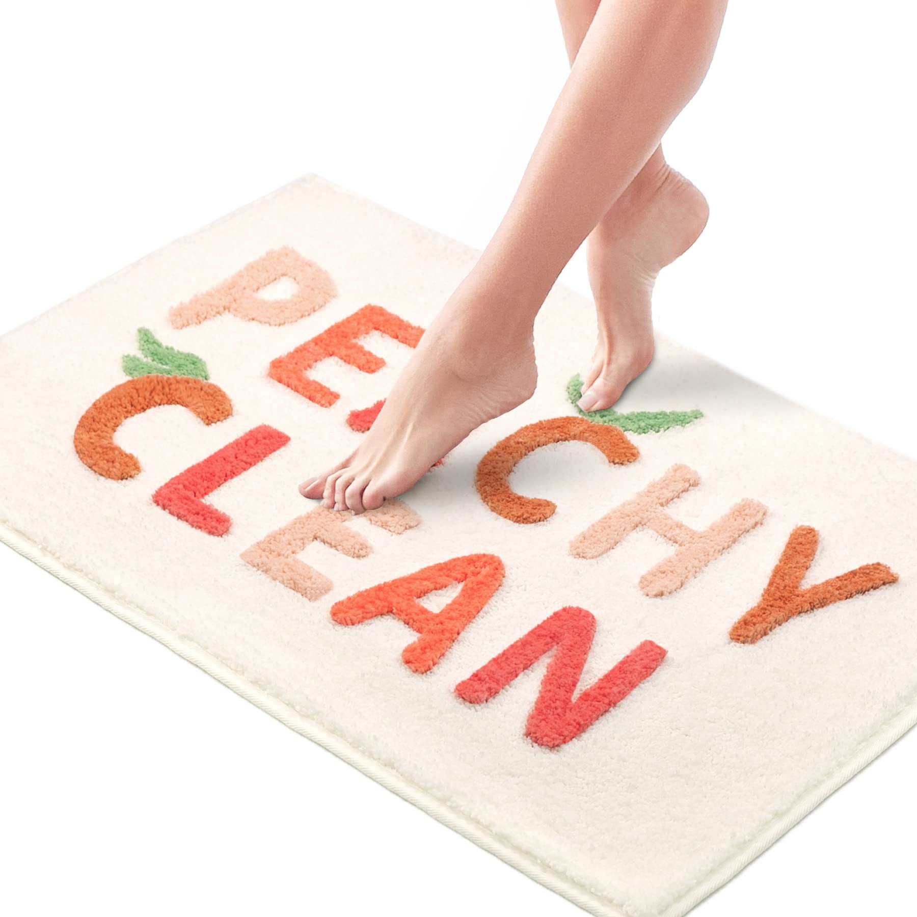 MUJOO Ultra Soft Pink and Cream Bathroom Rug - Water Absorbent, Non-Slip Bath Mat for Bathroom (20x32 Inches) | Machine Washable, Peach Design - Perfect for Cozy Bathrooms, Vanity Areas & Spa-Like Showers