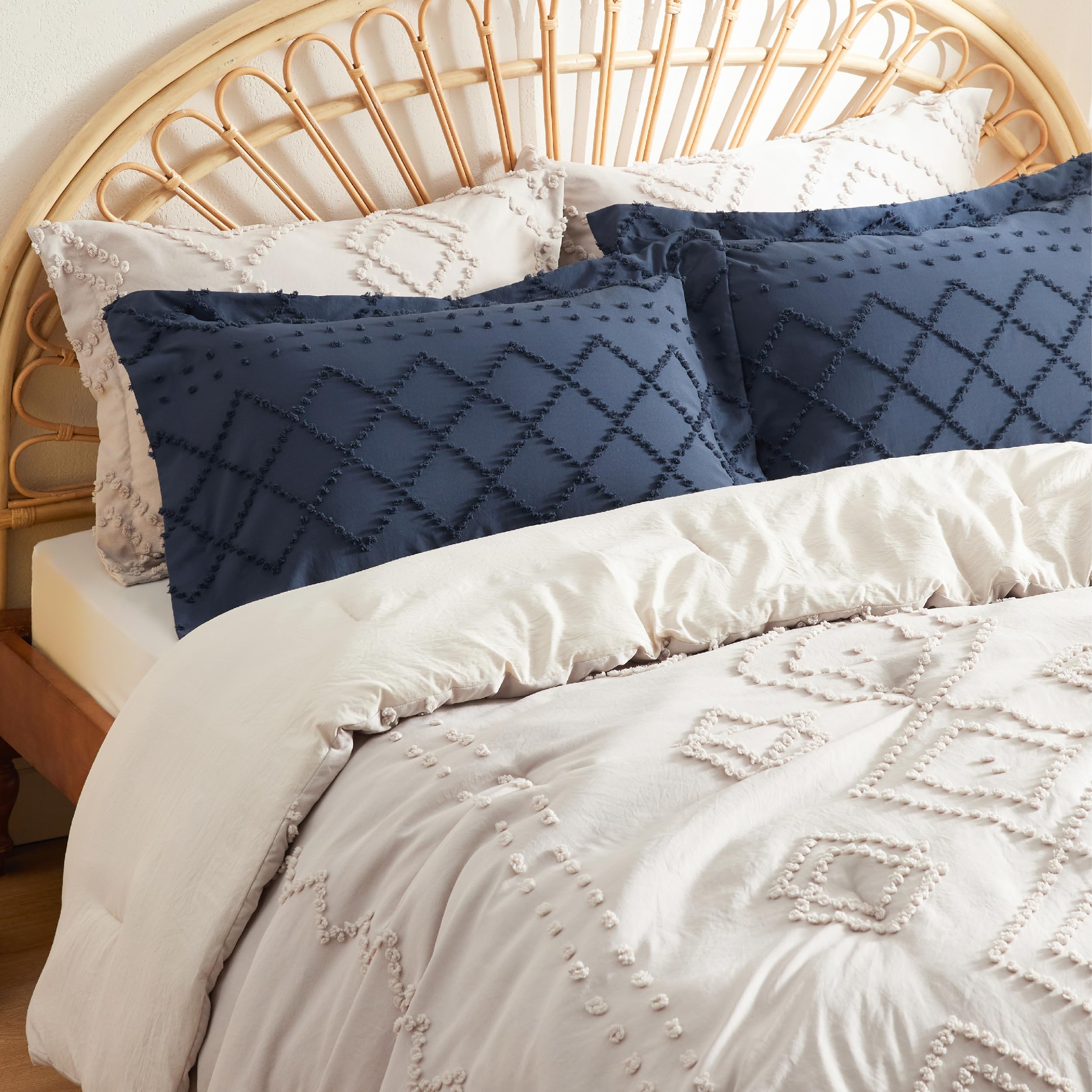 Bedsure Queen Size Pillow Shams Set of 2 - Ultra Soft & Breathable Decorative Boho Pillow Covers with Envelope Closure - 20x30 Inches Navy Blue - Perfect for Bedroom Decor, Guest Rooms & Cozy Home Styling
