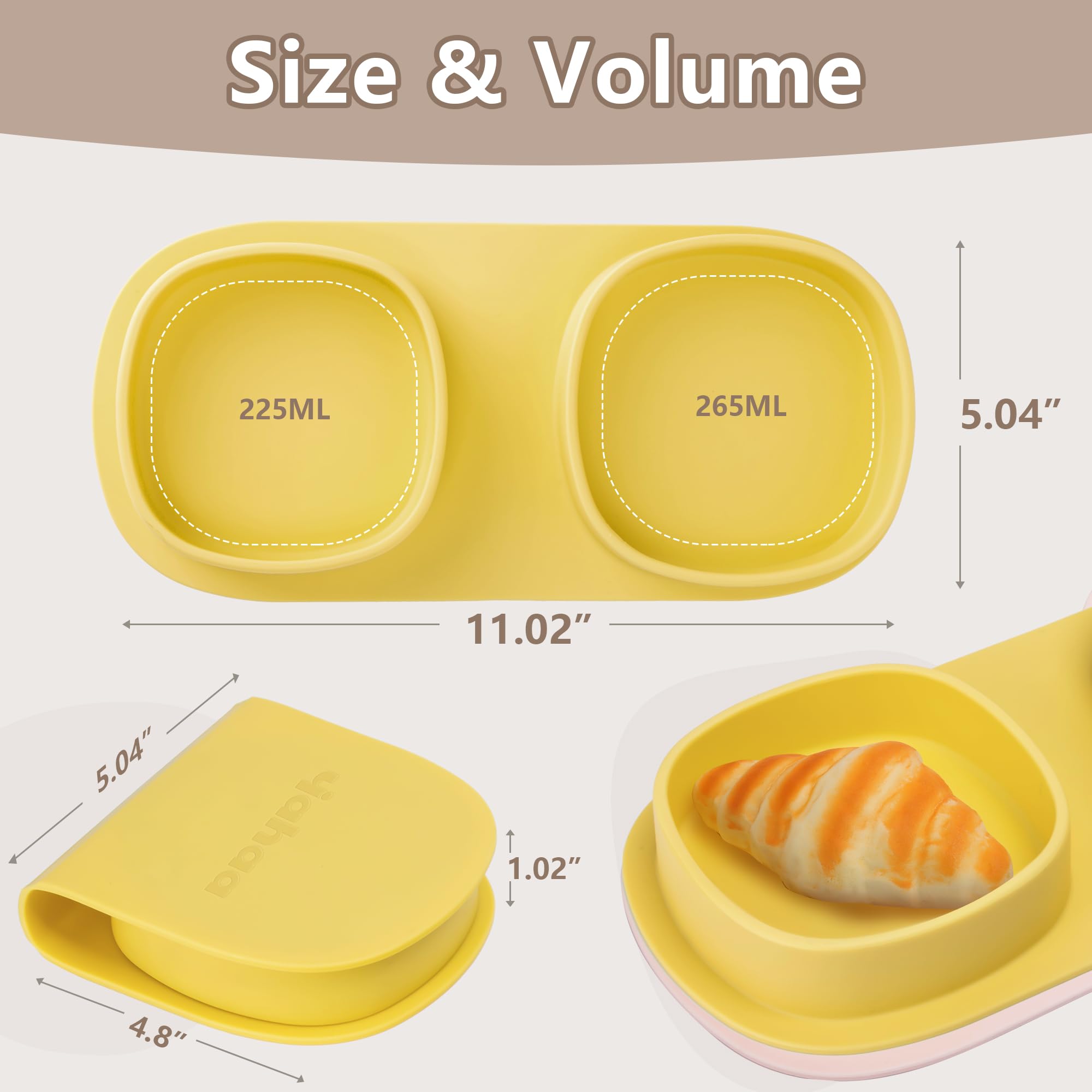 Foldable Silicone Baby Plates with Forks & Spoons - BPA Free Travel Essentials for Toddlers 6+ Months | Portable Self-Feeding Dishware for On-the-Go Meals, Picnics & Airplane Travel (Lemon Design)