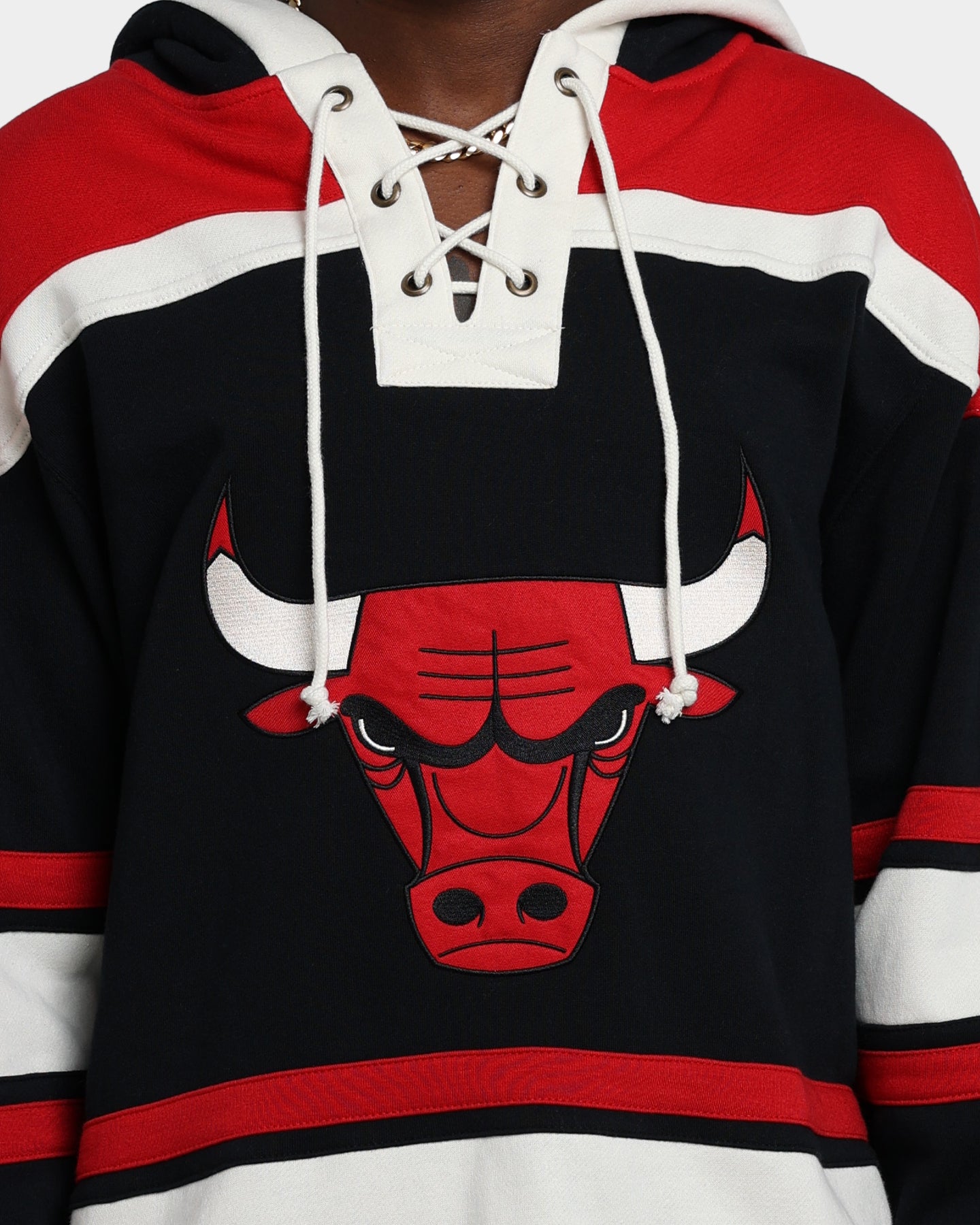 47 Brand Chicago Bulls Superior Lacer Hoodie - Jet Black/Red - Men's NBA Basketball Team Zip-Up Sweatshirt for Casual Wear & Sports Fans