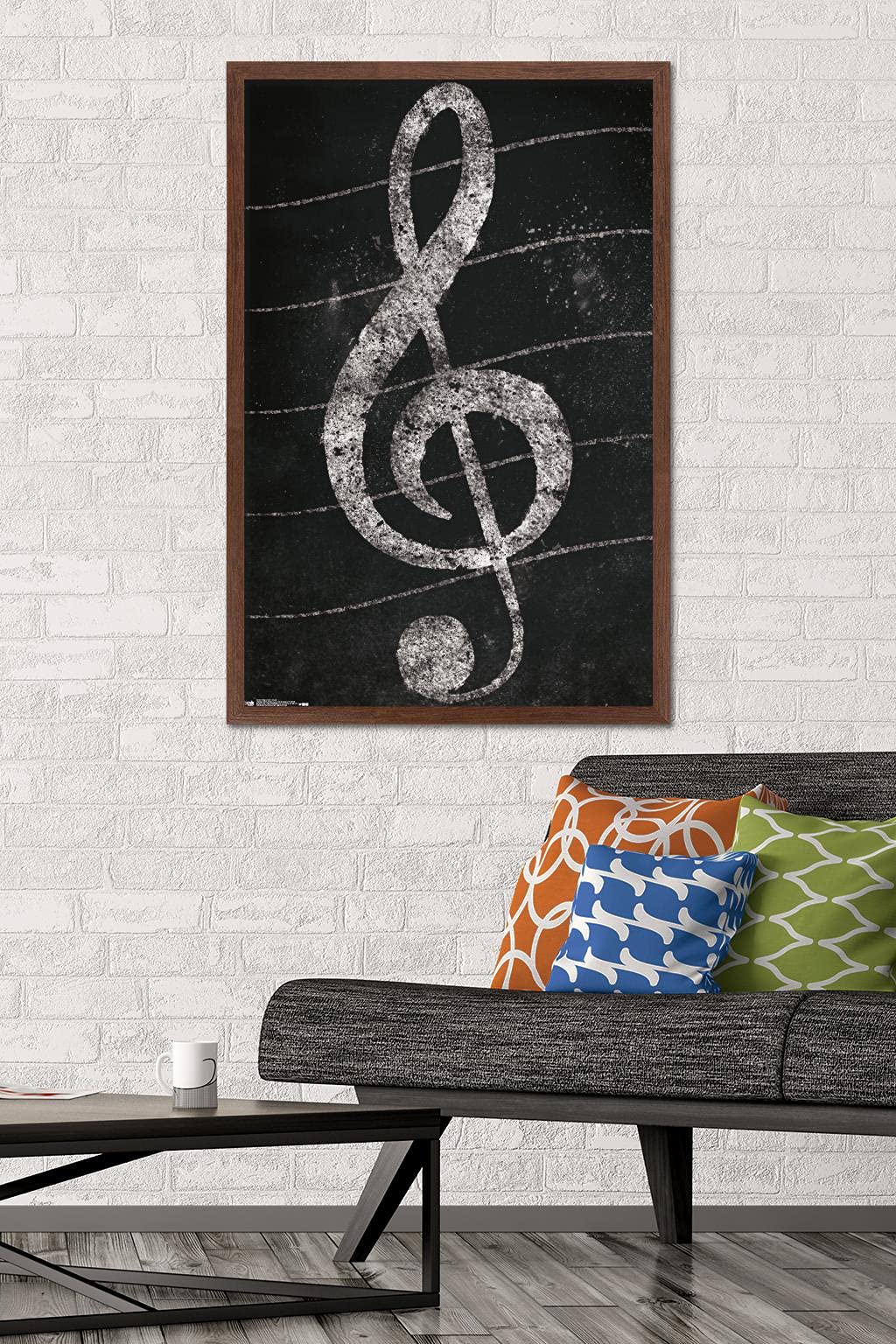 Trends International Treble Clef - Chalkboard Style Music Wall Art Poster, 22.375 x 34 Inches, Mahogany Wood Frame - Perfect for Music Classrooms, Studios & Home Decor