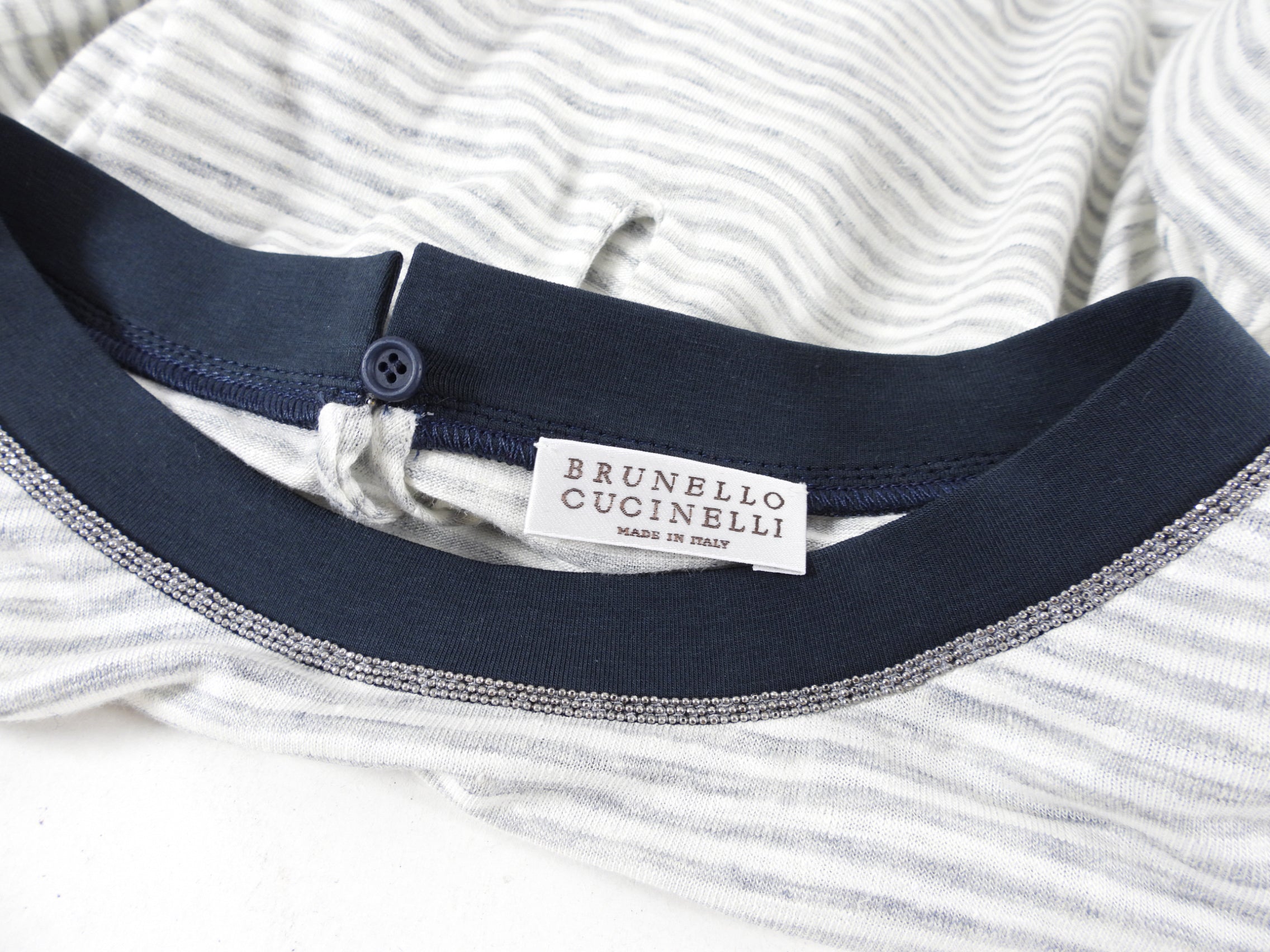 Brunello Cucinelli Striped Linen T-Shirt with Monili Neckline - Casual Summer Top for Women | Perfect for Beach Outings, Brunch Dates & Vacation Wear